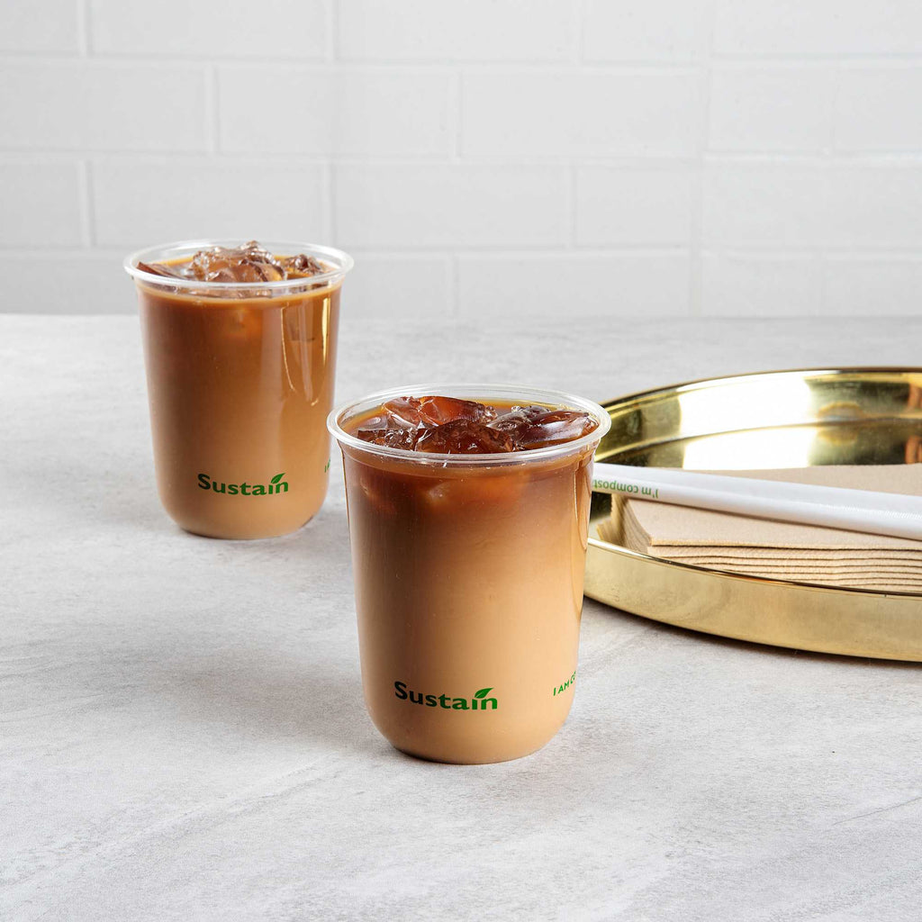 Sustain 12 oz U-Shape Clear PLA Plastic Drinking Cup - Compostable, Rounded Bottom - 3 1/2" x 3 1/2" x 4 1/4" - 100 count box