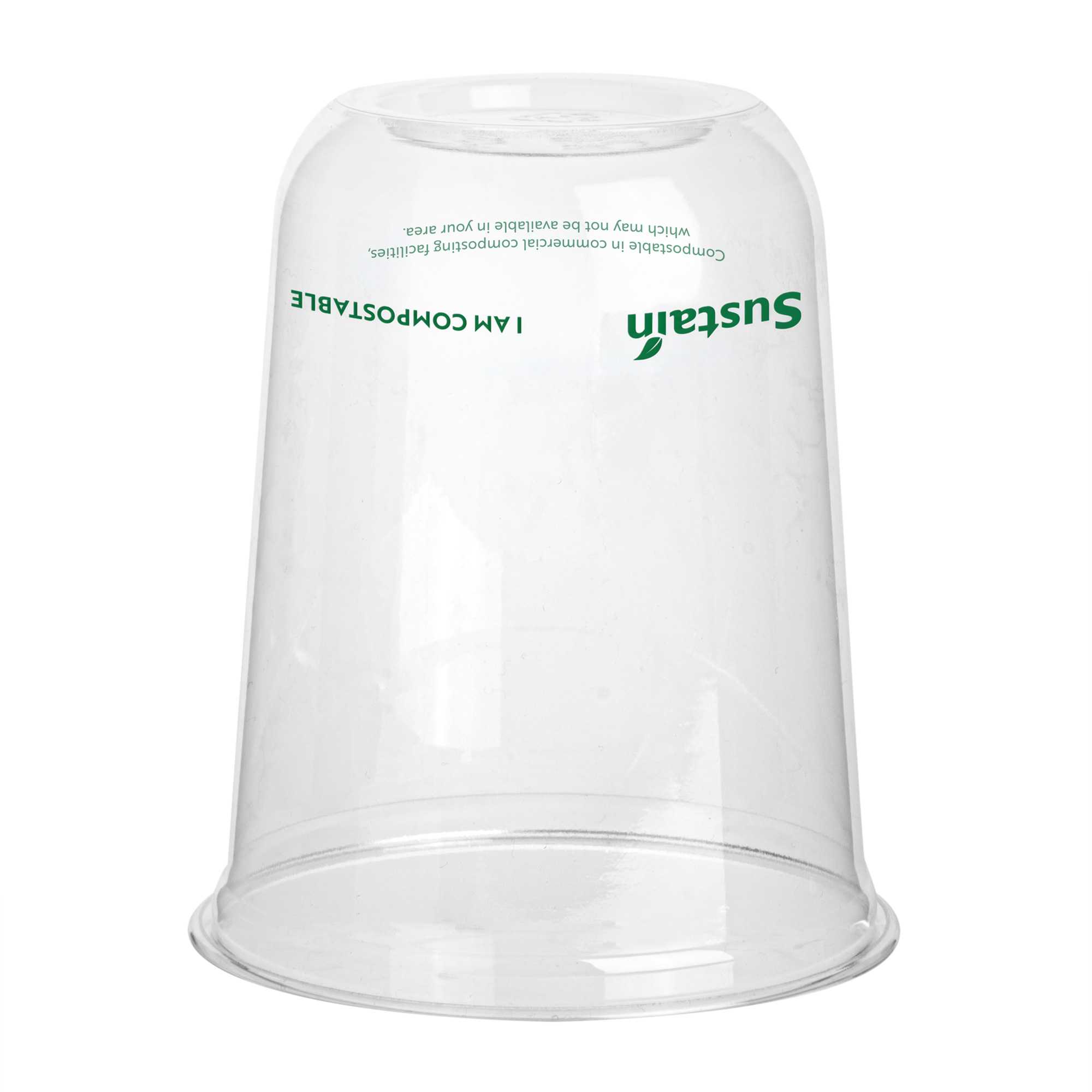 Sustain 12 oz U-Shape Clear PLA Plastic Drinking Cup - Compostable, Rounded Bottom - 3 1/2" x 3 1/2" x 4 1/4" - 100 count box
