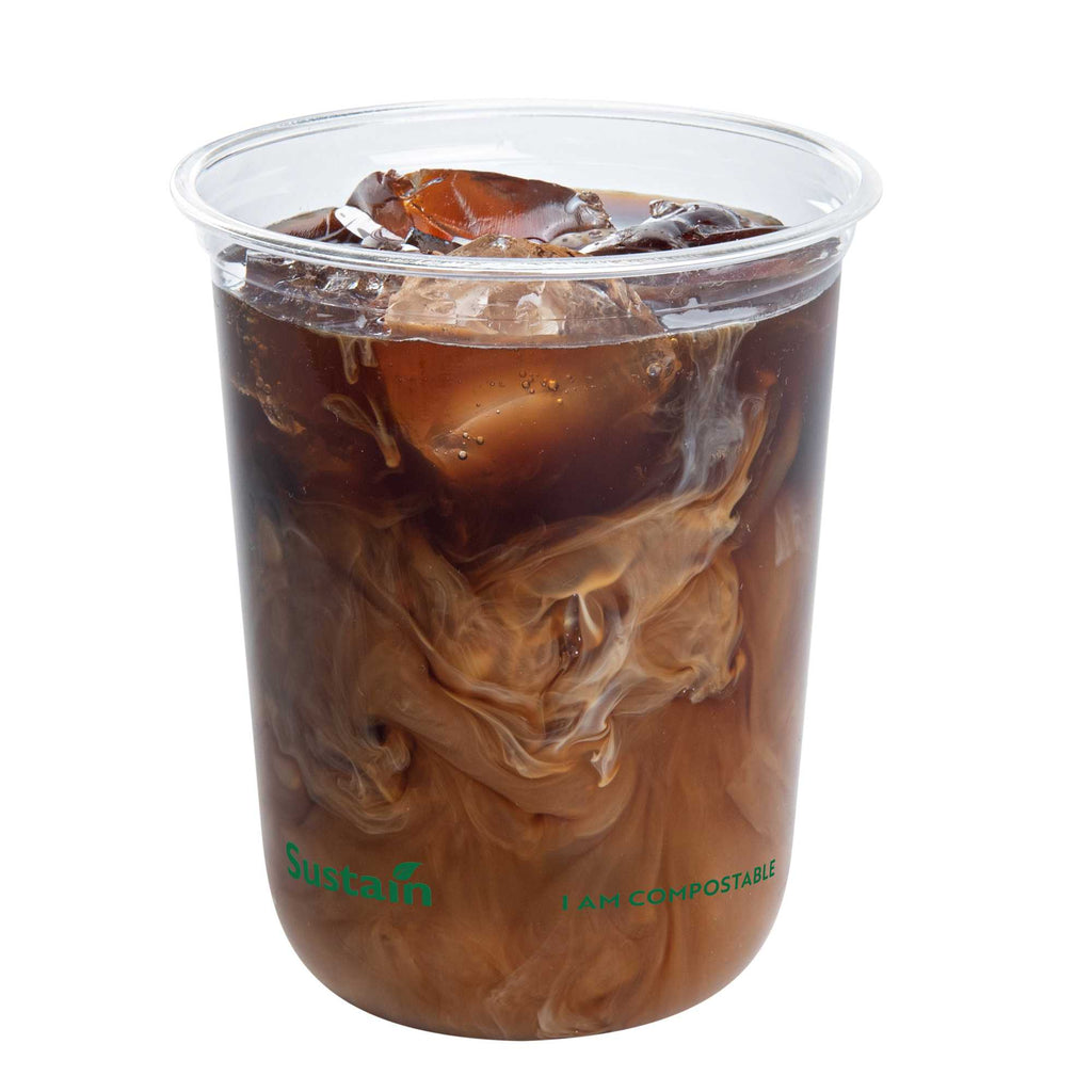 Sustain 12 oz U-Shape Clear PLA Plastic Drinking Cup - Compostable, Rounded Bottom - 3 1/2" x 3 1/2" x 4 1/4" - 1000 count box