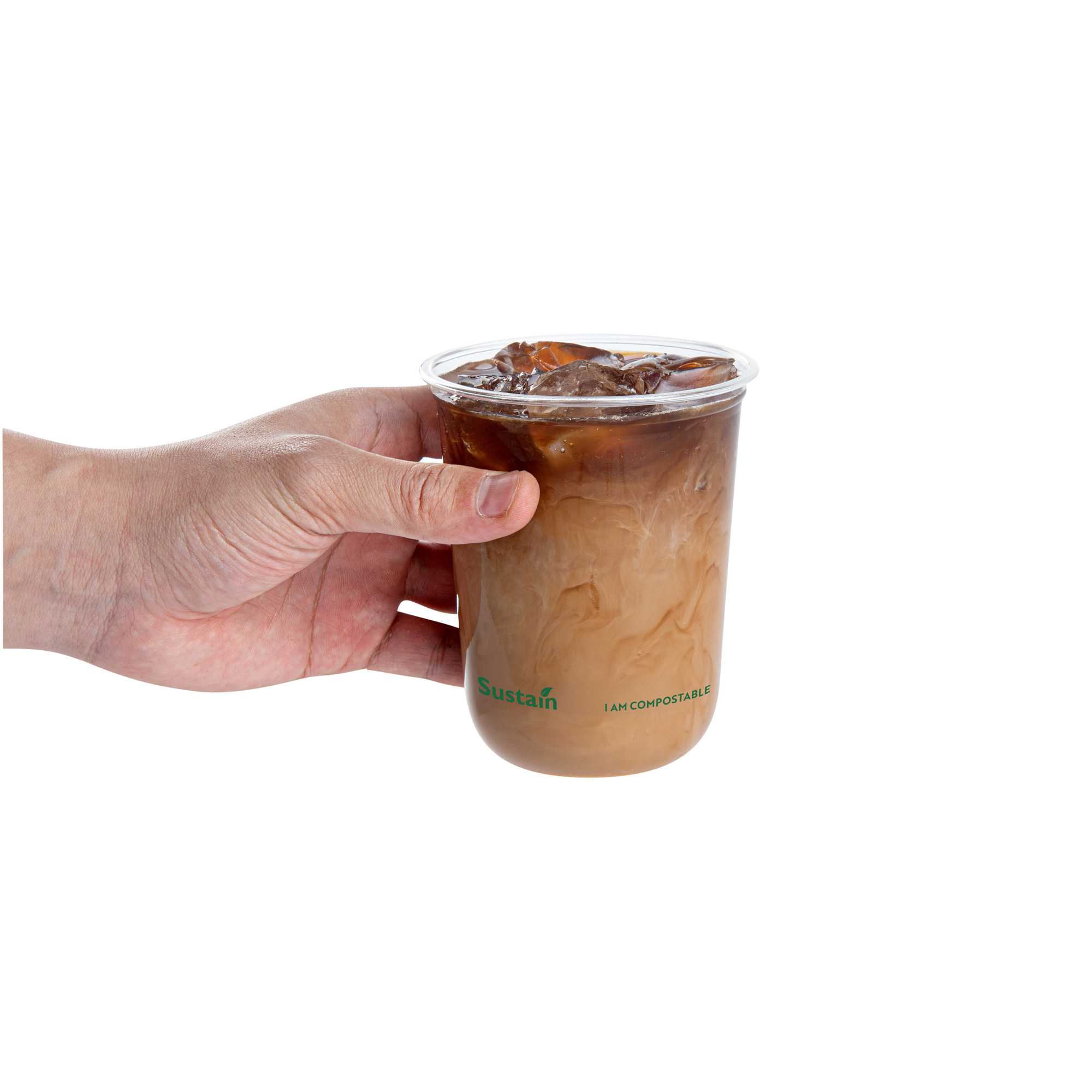Sustain 12 oz U-Shape Clear PLA Plastic Drinking Cup - Compostable, Rounded Bottom - 3 1/2" x 3 1/2" x 4 1/4" - 1000 count box