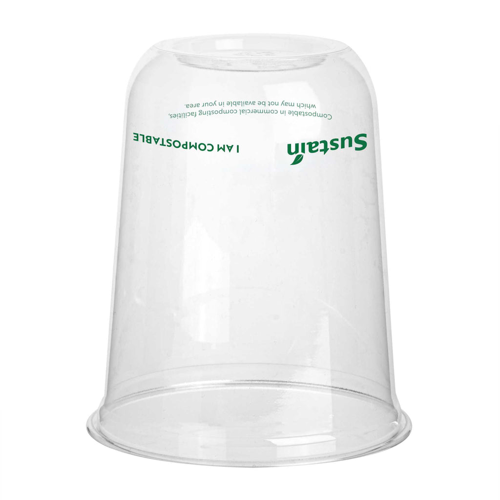 Sustain 12 oz U-Shape Clear PLA Plastic Drinking Cup - Compostable, Rounded Bottom - 3 1/2" x 3 1/2" x 4 1/4" - 1000 count box