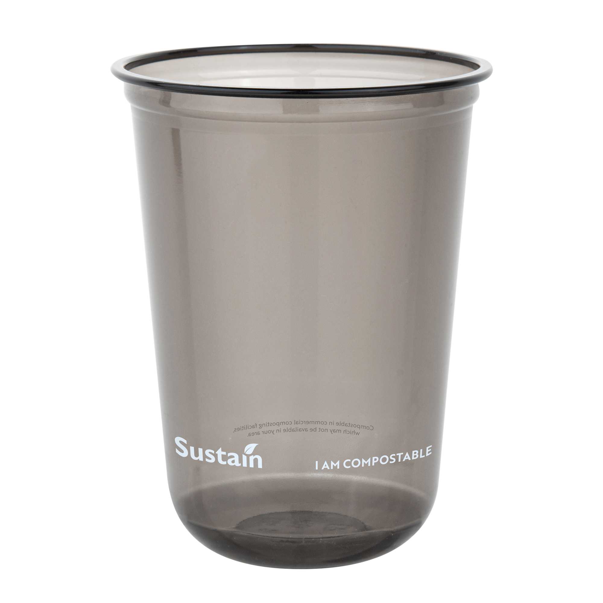 Sustain 16 oz U-Shape Black PLA Plastic Drinking Cup - Compostable, Rounded Bottom - 3 1/2" x 3 1/2" x 4 3/4" - 100 count box