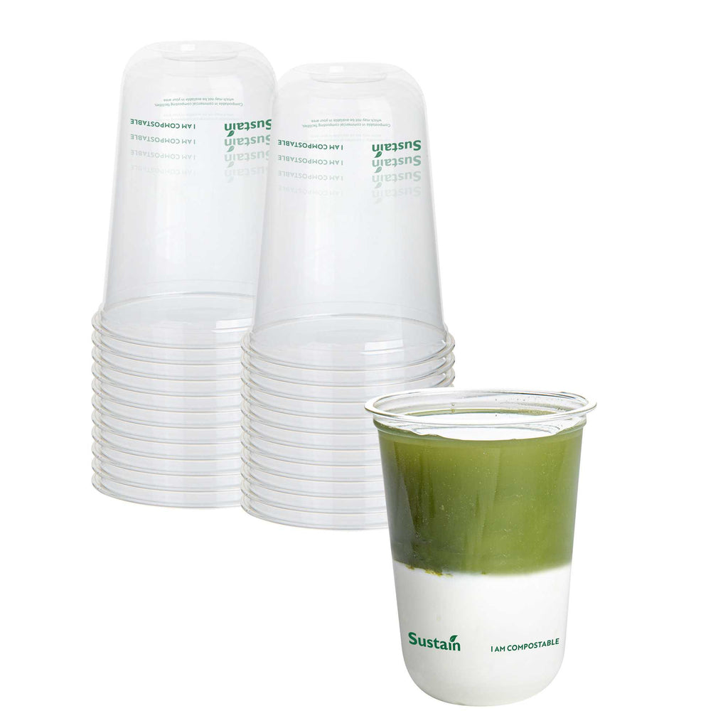 Sustain 16 oz U-Shape Clear PLA Plastic Drinking Cup - Compostable, Rounded Bottom - 3 1/2" x 3 1/2" x 4 3/4" - 1000 count box