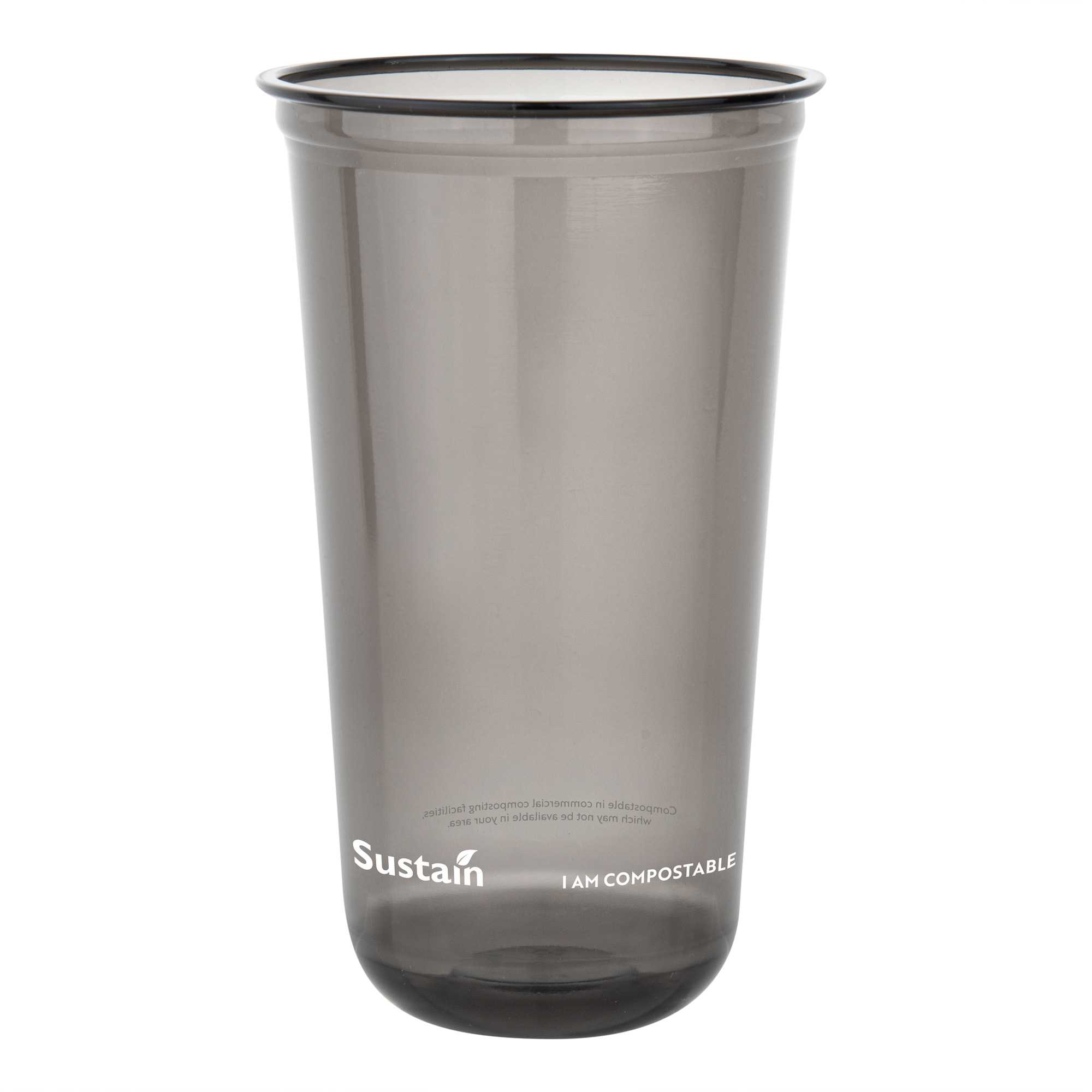 Sustain 24 oz U-Shape Black PLA Plastic Drinking Cup - Compostable, Rounded Bottom - 3 1/2" x 3 1/2" x 6" - 1000 count box