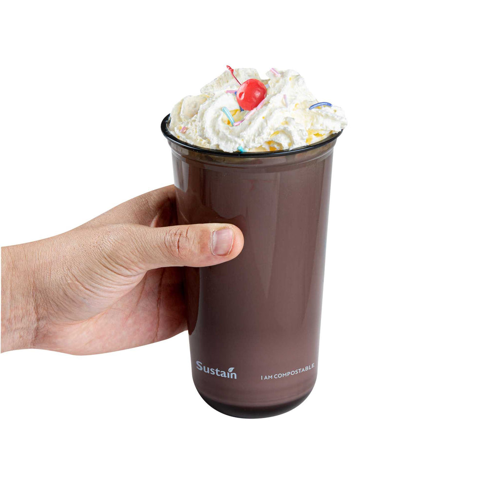 Sustain 24 oz U-Shape Black PLA Plastic Drinking Cup - Compostable, Rounded Bottom - 3 1/2" x 3 1/2" x 6" - 100 count box