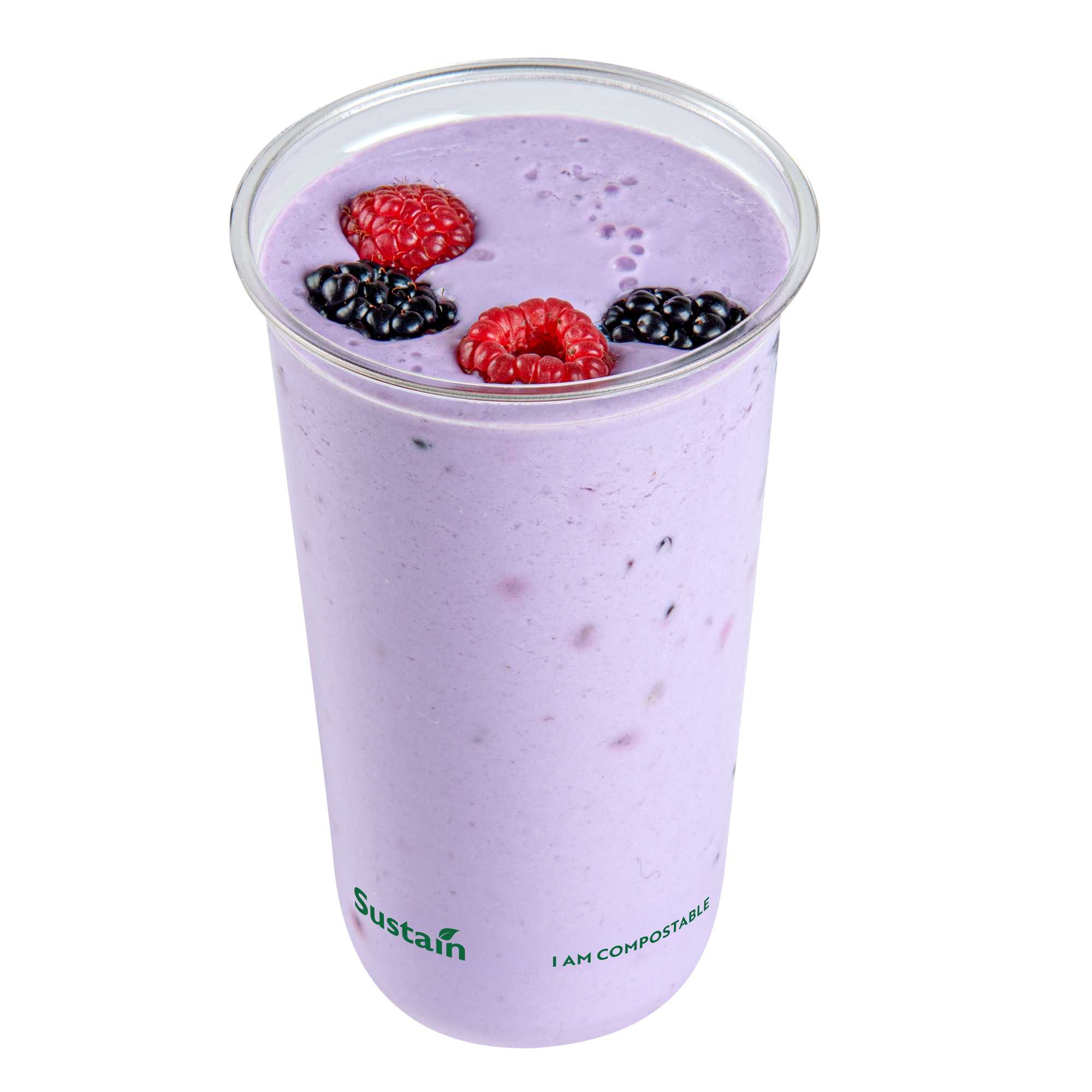 Sustain 24 oz U-Shape Clear PLA Plastic Drinking Cup - Compostable, Rounded Bottom - 3 1/2" x 3 1/2" x 6" - 100 count box