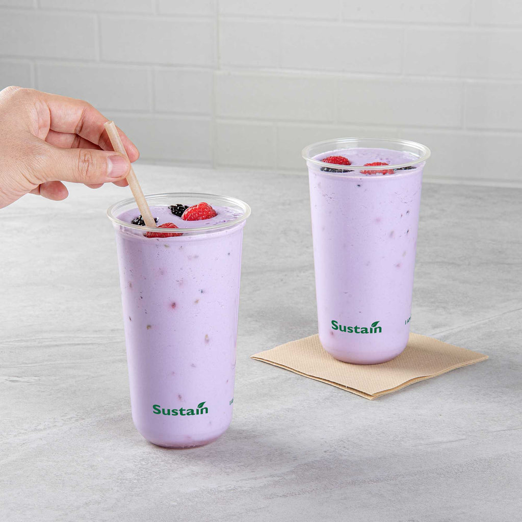 Sustain 24 oz U-Shape Clear PLA Plastic Drinking Cup - Compostable, Rounded Bottom - 3 1/2" x 3 1/2" x 6" - 100 count box