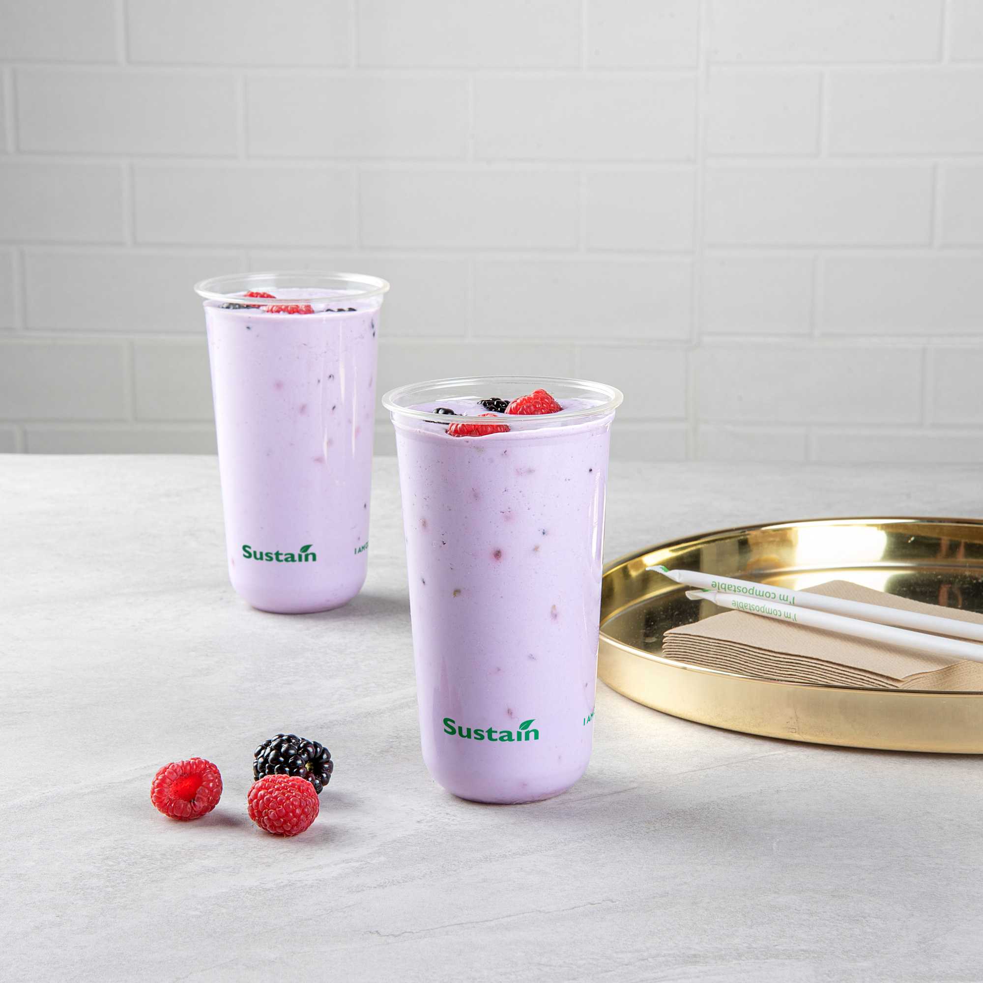 Sustain 24 oz U-Shape Clear PLA Plastic Drinking Cup - Compostable, Rounded Bottom - 3 1/2" x 3 1/2" x 6" - 1000 count box