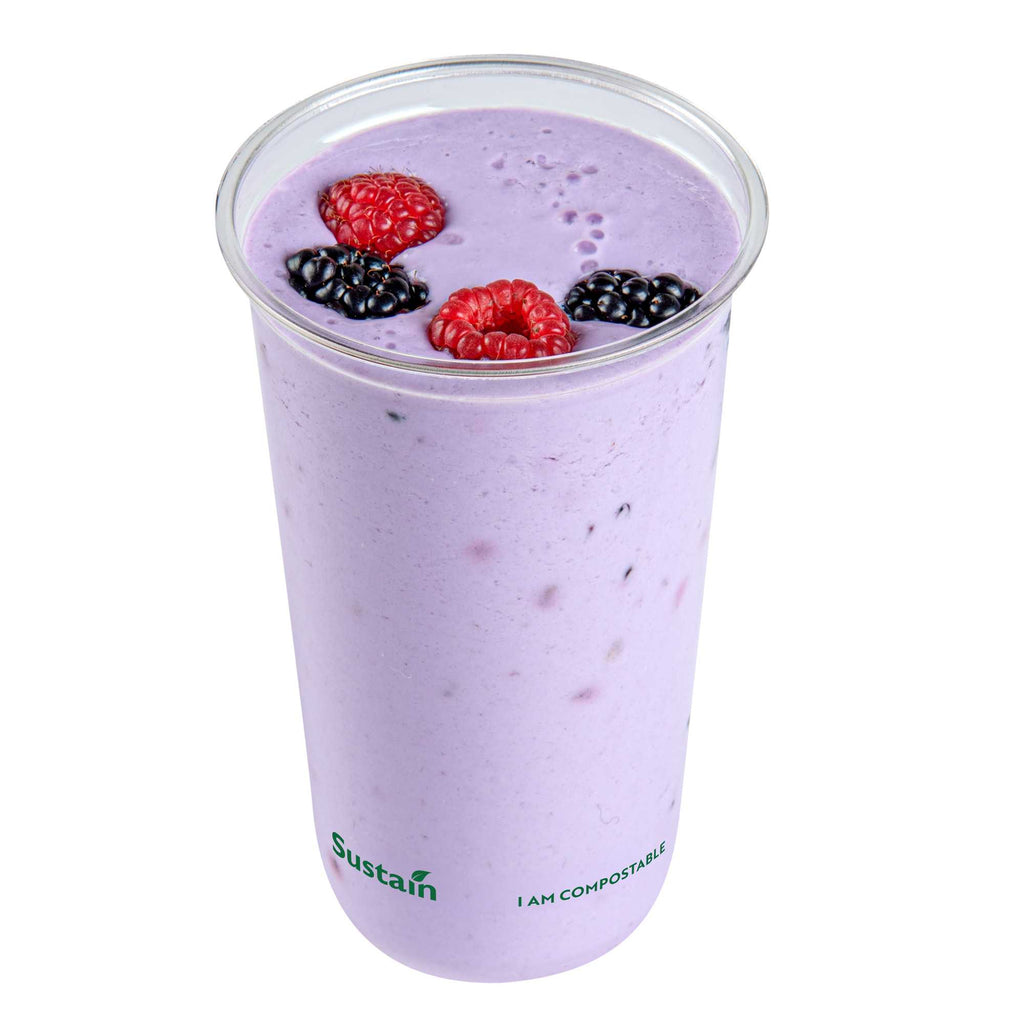 Sustain 24 oz U-Shape Clear PLA Plastic Drinking Cup - Compostable, Rounded Bottom - 3 1/2" x 3 1/2" x 6" - 1000 count box