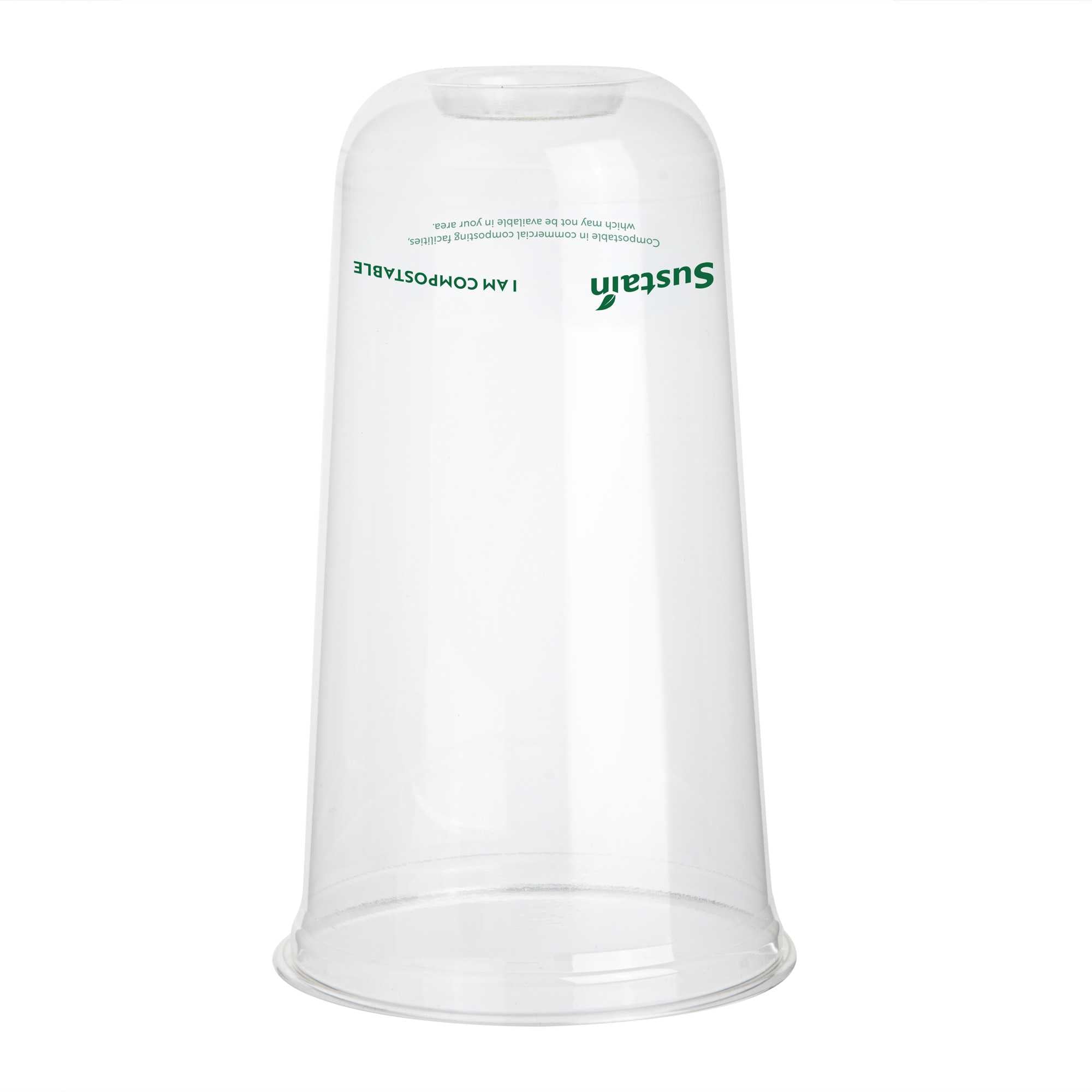Sustain 24 oz U-Shape Clear PLA Plastic Drinking Cup - Compostable, Rounded Bottom - 3 1/2" x 3 1/2" x 6" - 1000 count box