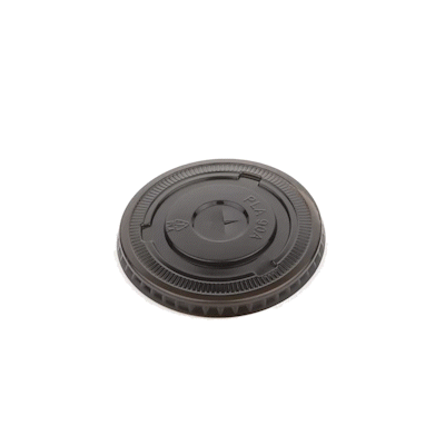 Sustain Round Black PLA Plastic Flat Lid - Fits 12, 16, and 24 oz, Compostable - 3 1/2" x 3 1/2" x 1/4" - 1000 count box