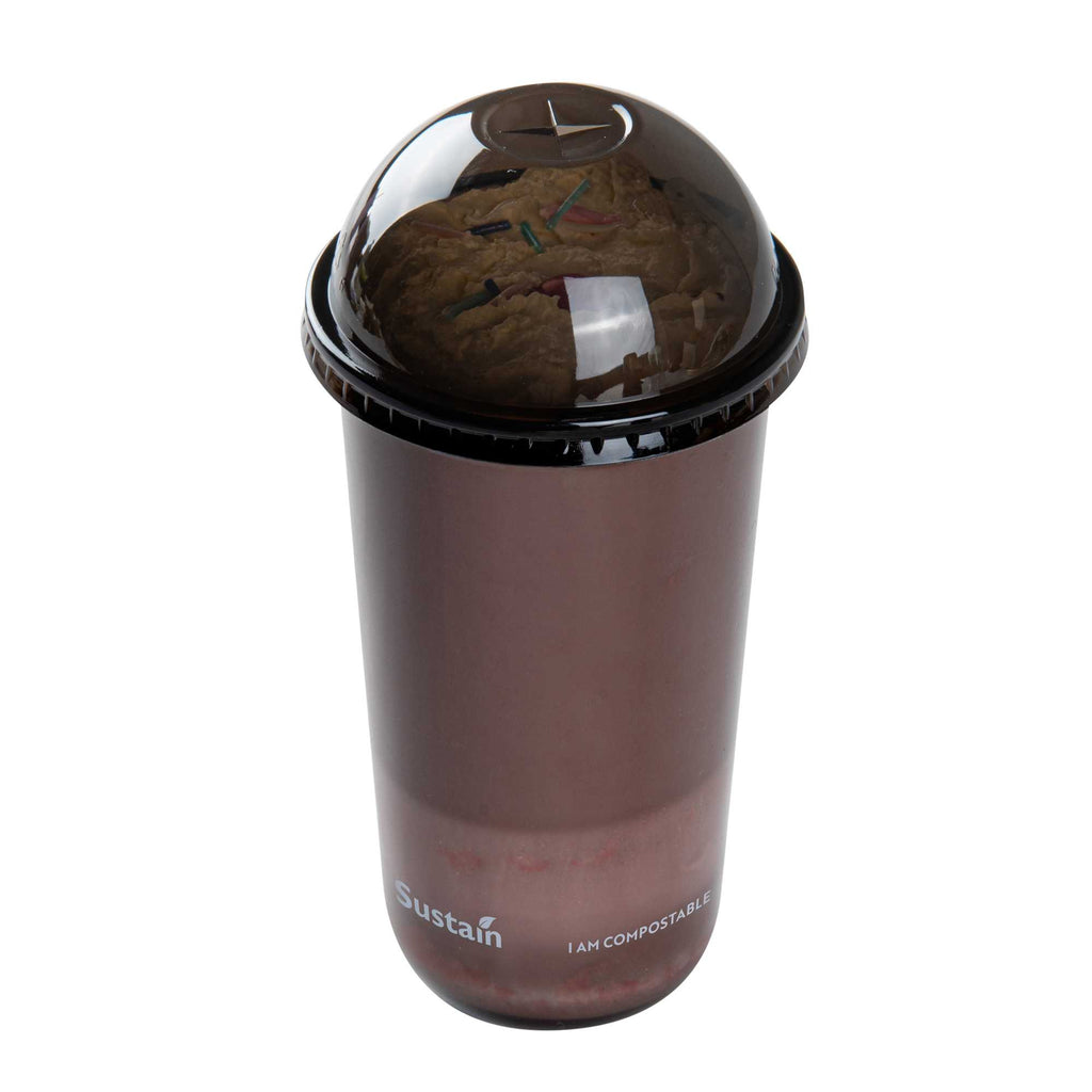 Sustain Round Black PLA Plastic Dome Lid - Fits 12, 16, and 24 oz, Compostable - 3 1/2" x 3 1/2" x 1 3/4" - 1000 count box