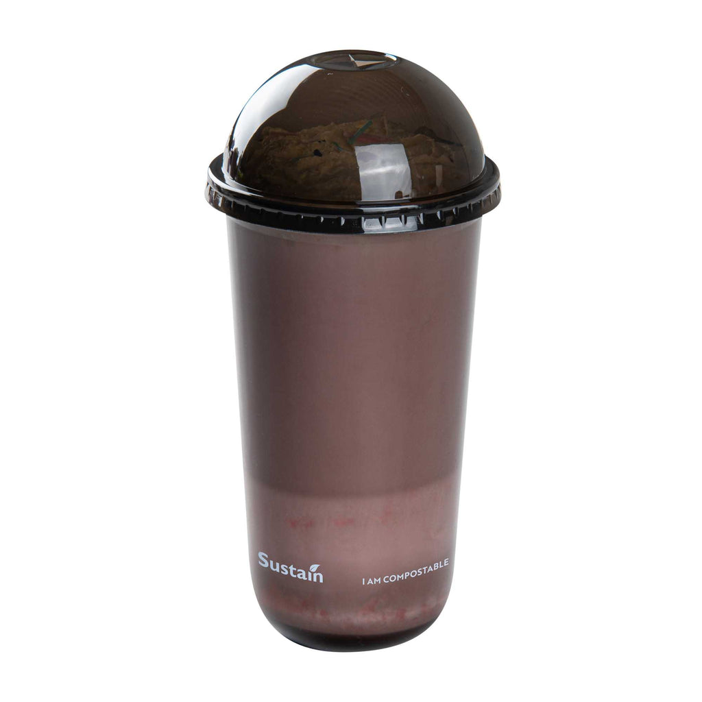 Sustain Round Black PLA Plastic Dome Lid - Fits 12, 16, and 24 oz, Compostable - 3 1/2" x 3 1/2" x 1 3/4" - 1000 count box