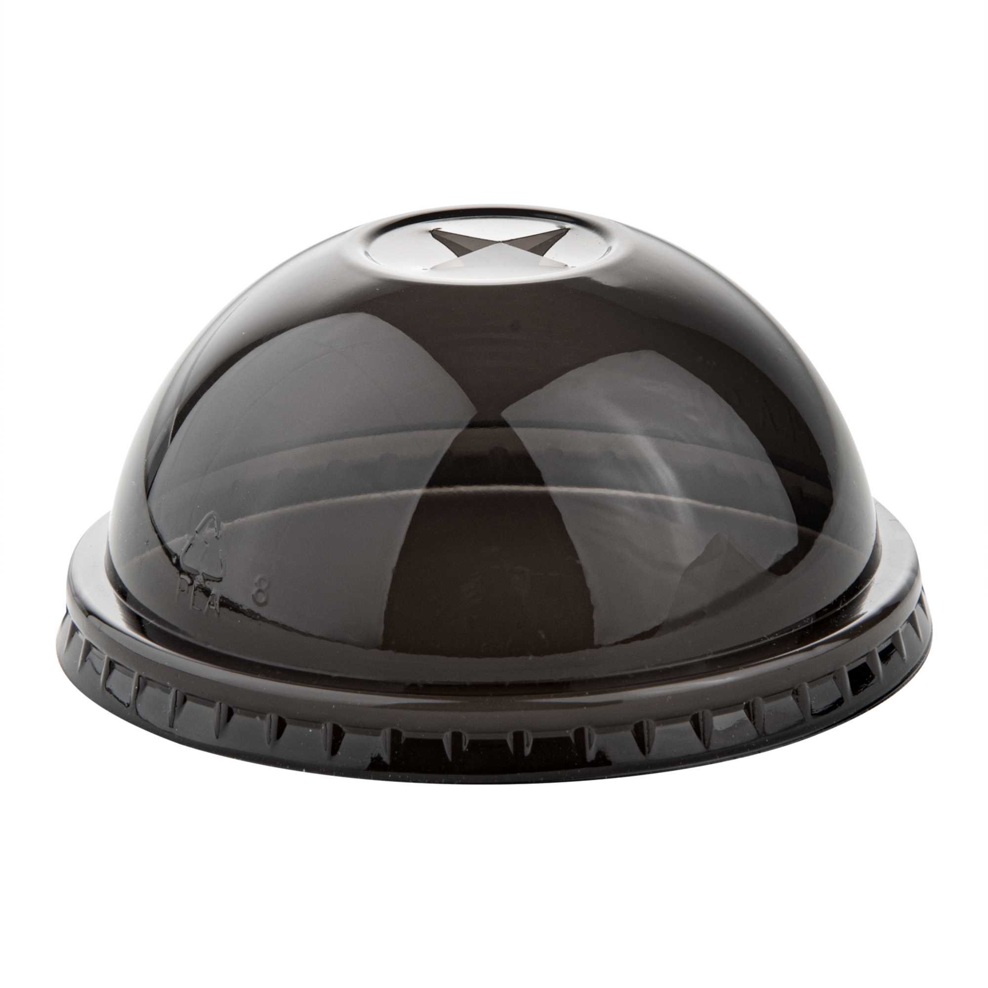 Sustain Round Black PLA Plastic Dome Lid - Fits 12, 16, and 24 oz, Compostable - 3 1/2" x 3 1/2" x 1 3/4" - 1000 count box