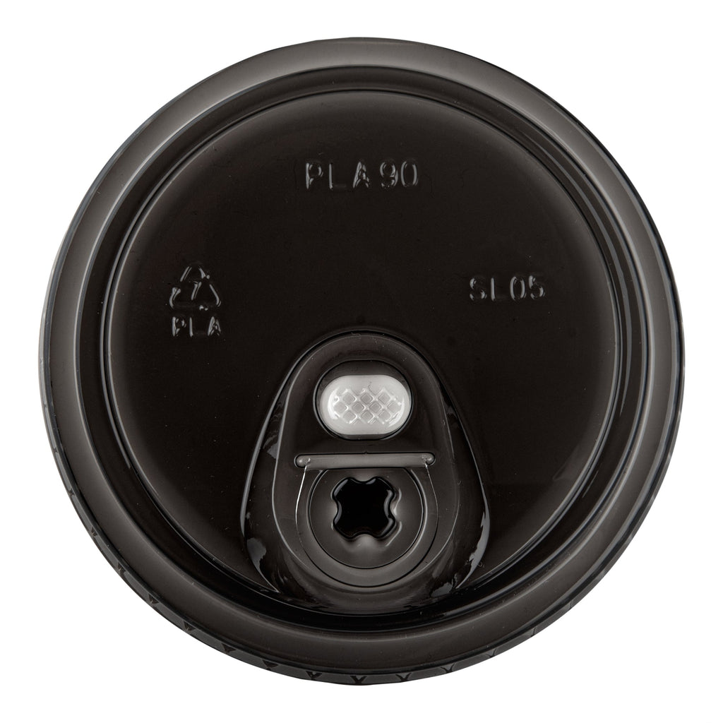 Sustain Round Black PLA Plastic Straw or Sippy Cup Lid - Fits 12, 16, and 24 oz, Compostable - 3 1/2" x 3 1/2" x 3/4" - 100 count box