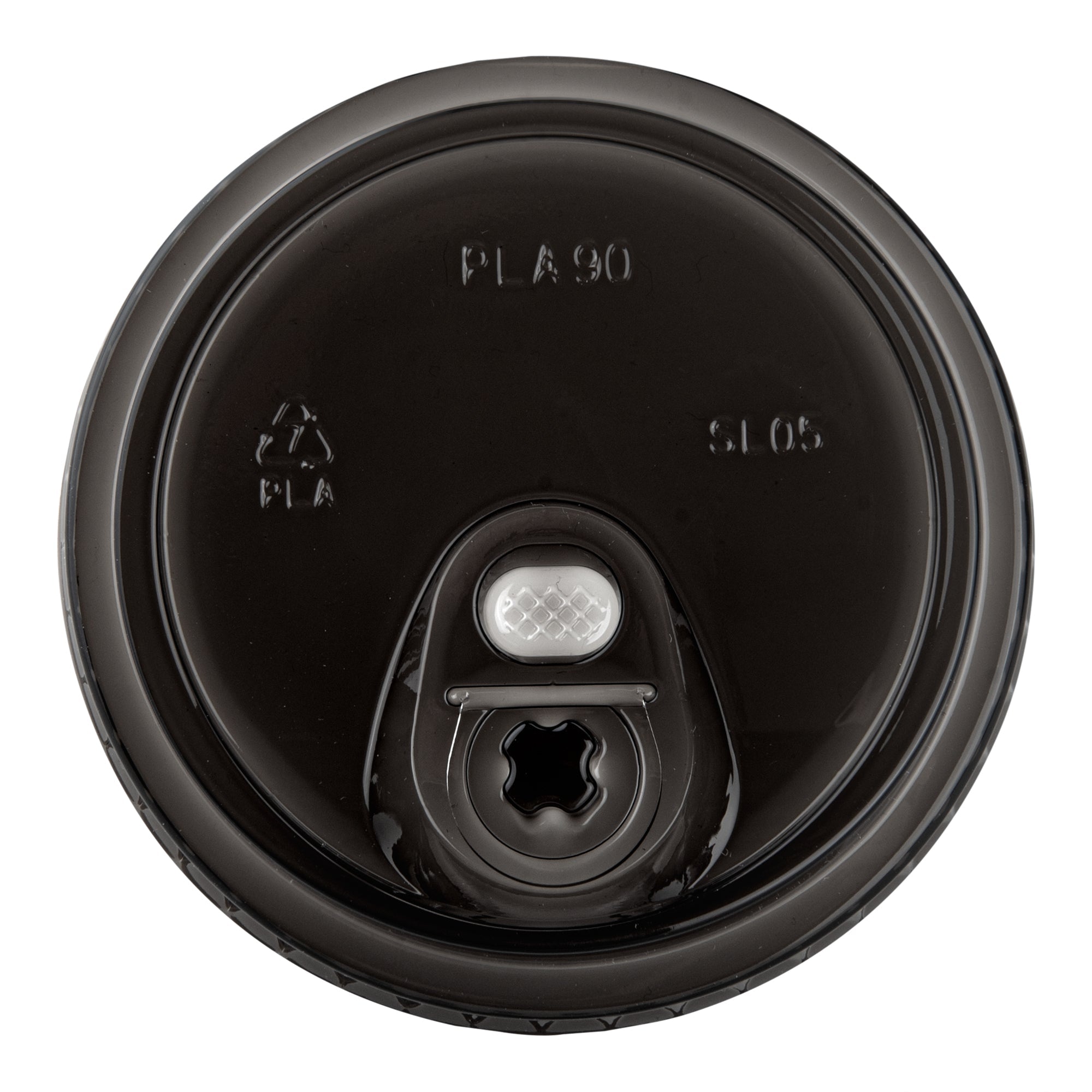 Sustain Round Black PLA Plastic Straw or Sippy Cup Lid - Fits 12, 16, and 24 oz, Compostable - 3 1/2" x 3 1/2" x 3/4" - 100 count box