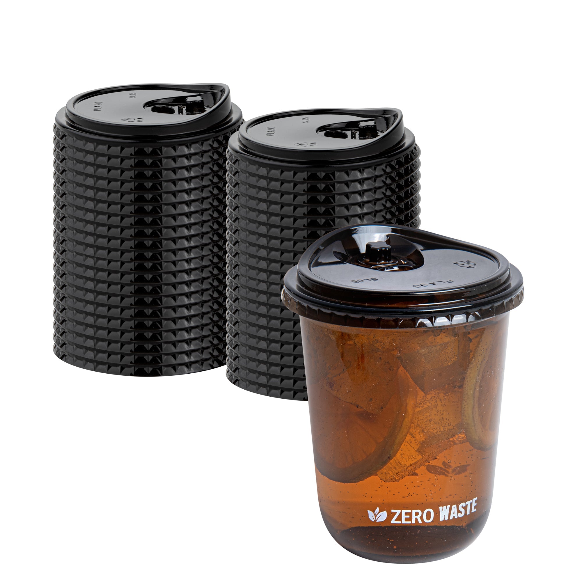Sustain Round Black PLA Plastic Straw or Sippy Cup Lid - Fits 12, 16, and 24 oz, Compostable - 3 1/2" x 3 1/2" x 3/4" - 1000 count box