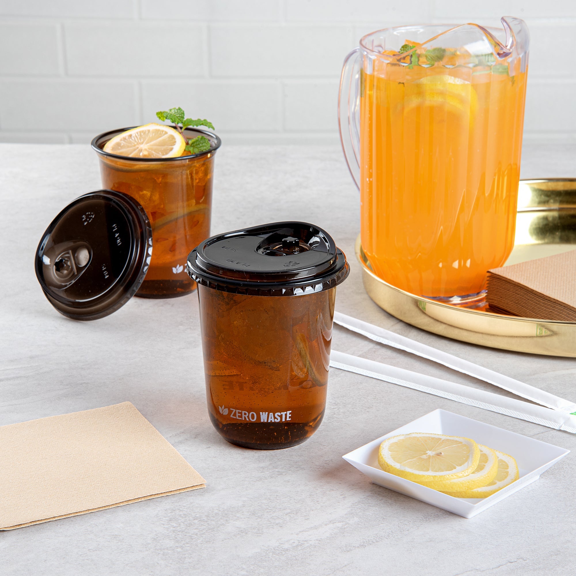 Sustain Round Black PLA Plastic Straw or Sippy Cup Lid - Fits 12, 16, and 24 oz, Compostable - 3 1/2" x 3 1/2" x 3/4" - 1000 count box