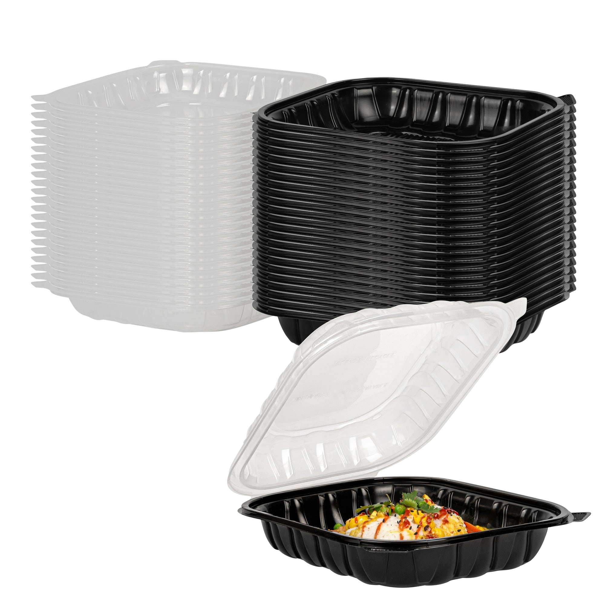 Thermo Tek 54 oz Black Plastic Clamshell Container - Microwavable - 10 1/4" x 9" x 3" - 50 count box