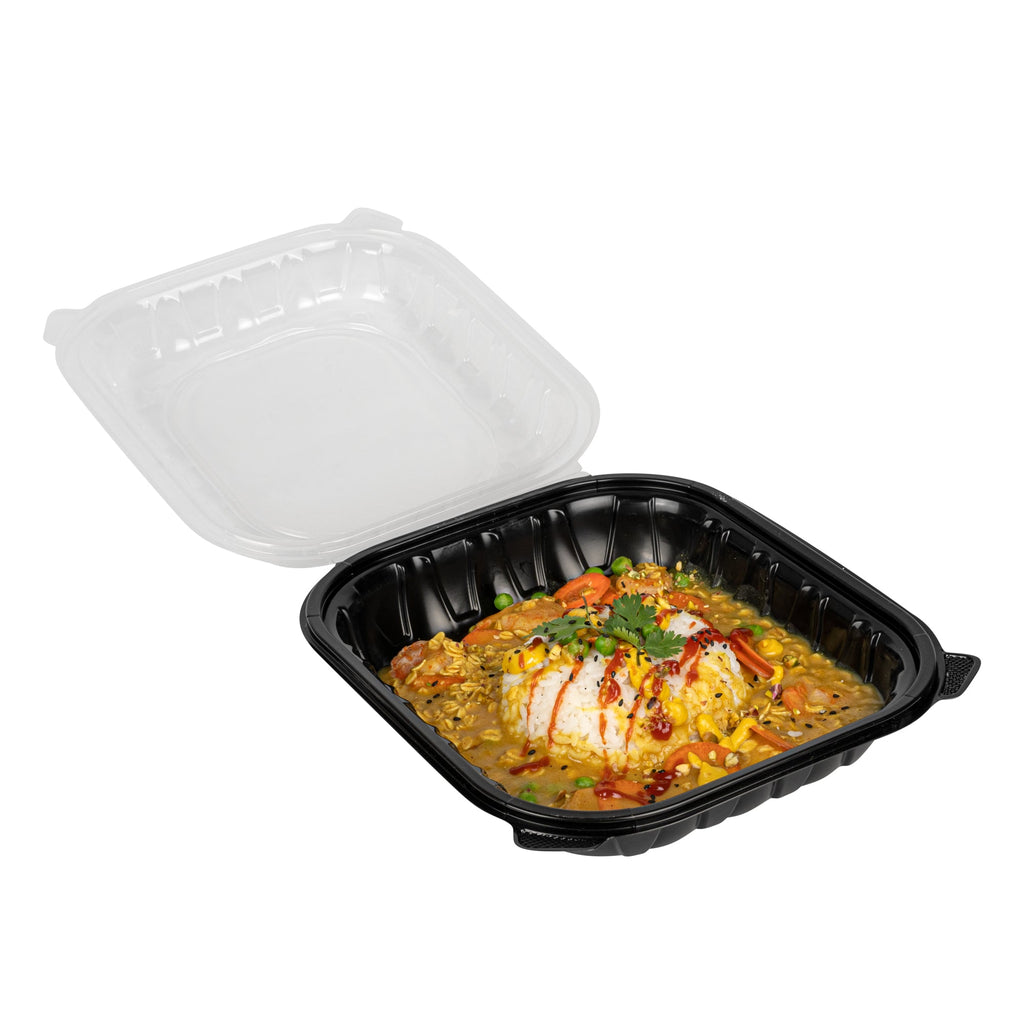 Thermo Tek 54 oz Black Plastic Clamshell Container - Microwavable - 10 1/4" x 9" x 3" - 100 count box