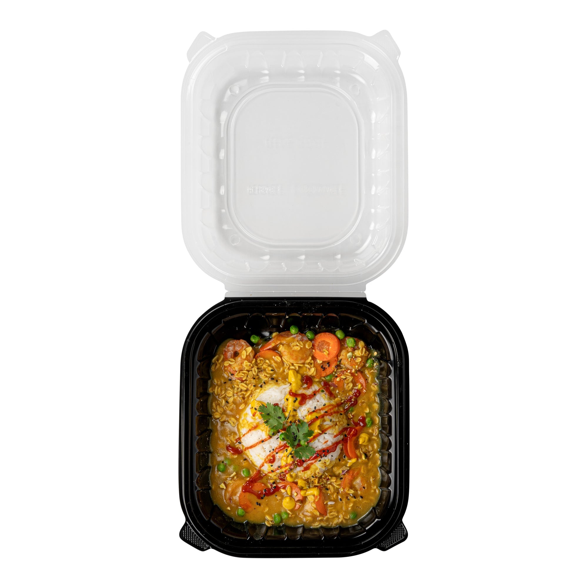 Thermo Tek 54 oz Black Plastic Clamshell Container - Microwavable - 10 1/4" x 9" x 3" - 100 count box