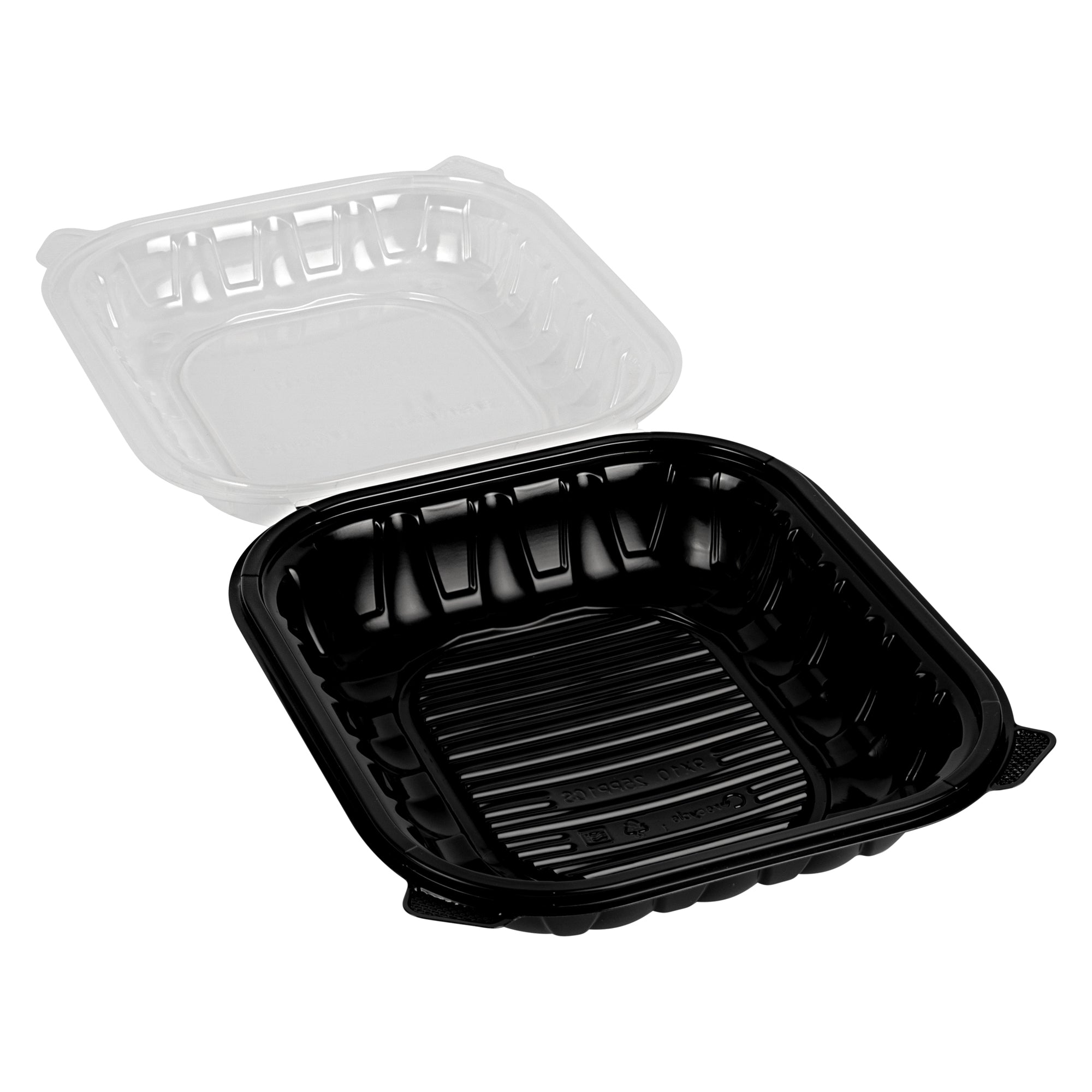 Thermo Tek 54 oz Black Plastic Clamshell Container - Microwavable - 10 1/4" x 9" x 3" - 100 count box