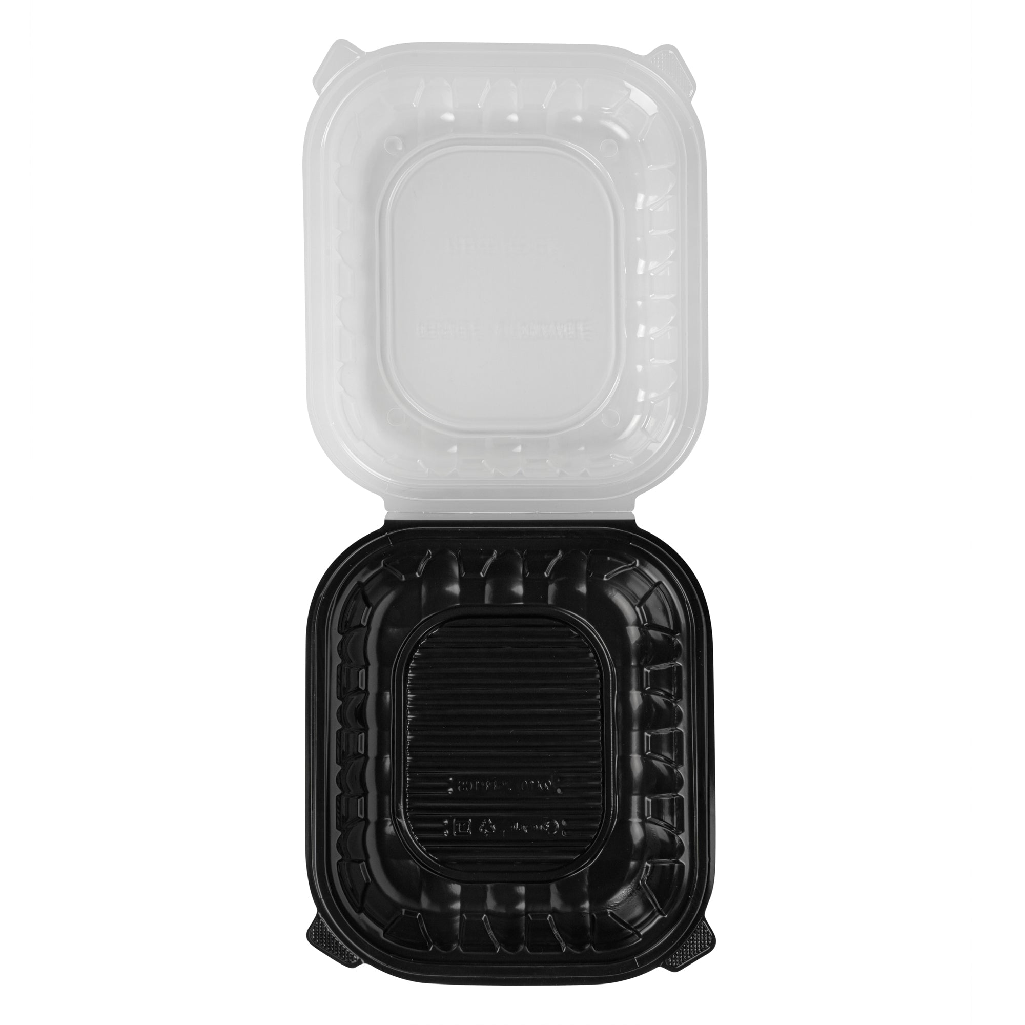 Thermo Tek 54 oz Black Plastic Clamshell Container - Microwavable - 10 1/4" x 9" x 3" - 100 count box