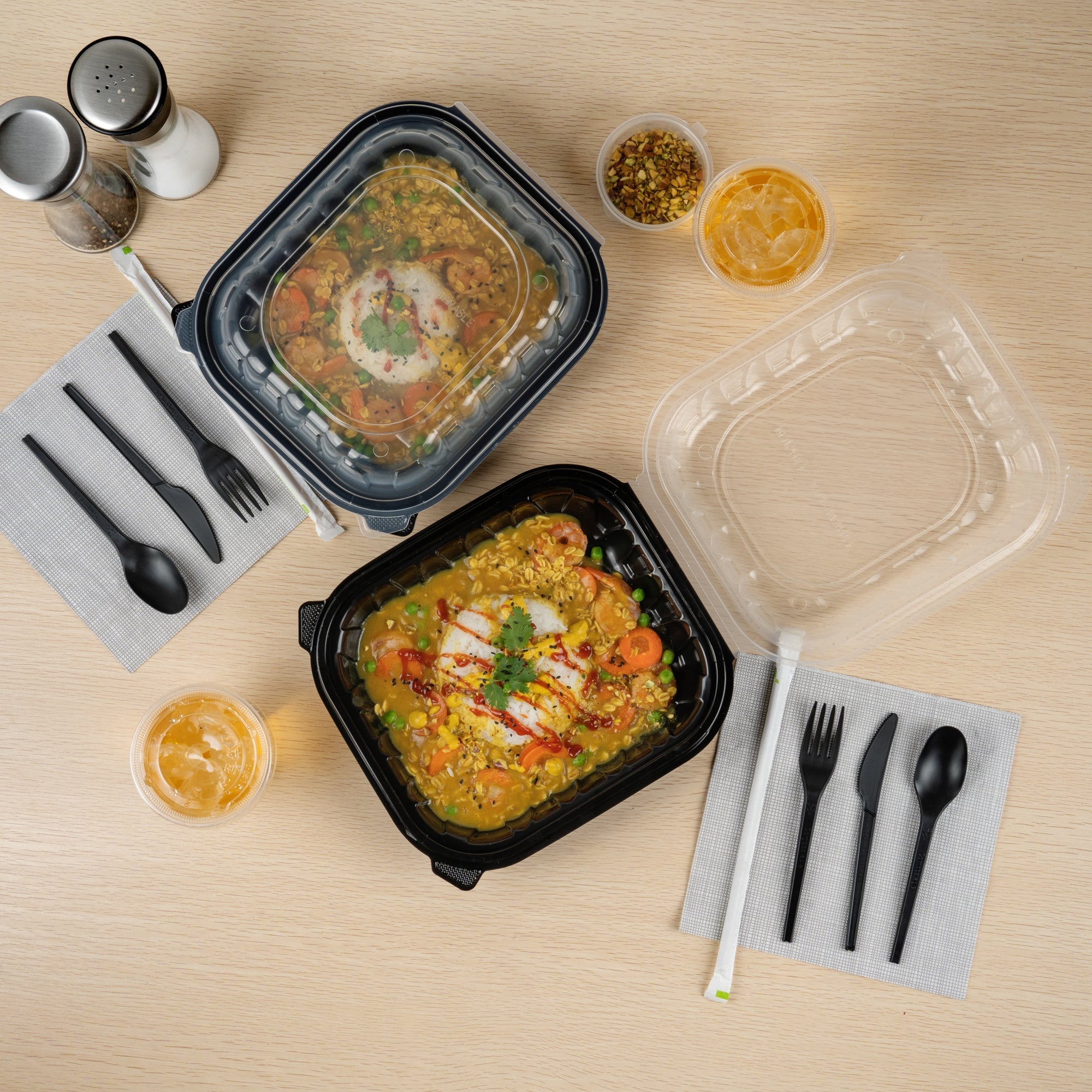 Thermo Tek 54 oz Black Plastic Clamshell Container - Microwavable - 10 1/4" x 9" x 3" - 100 count box