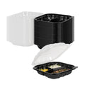 Thermo Tek 40 oz Black Plastic Clamshell Container - 3 Compartments, Microwavable - 9" x 9" x 3" - 50 count box