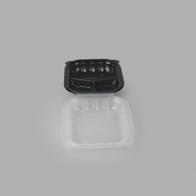 Thermo Tek 40 oz Black Plastic Clamshell Container - 3 Compartments, Microwavable - 9" x 9" x 3" - 100 count box