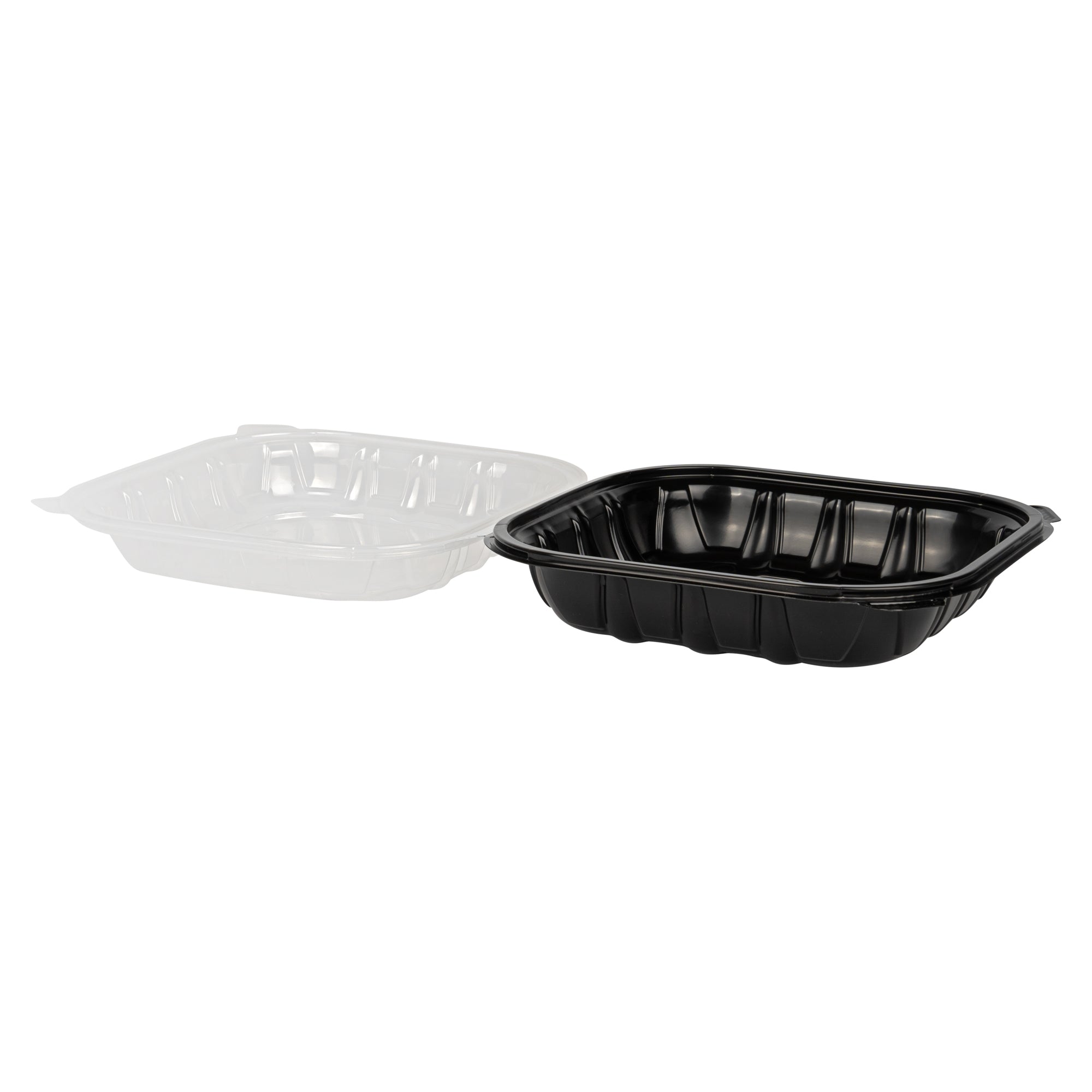 Thermo Tek 40 oz Black Plastic Clamshell Container - Microwavable - 9" x 9" x 3" - 50 count box