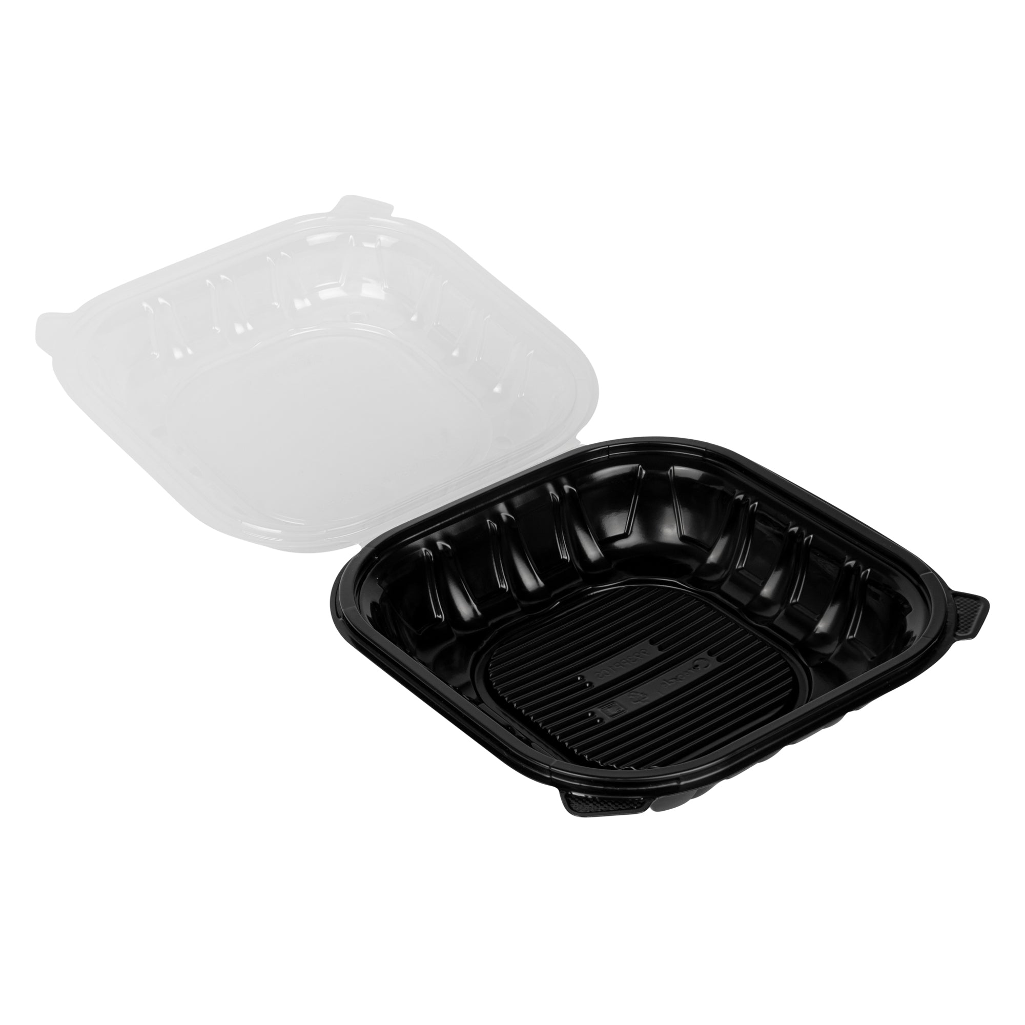 Thermo Tek 40 oz Black Plastic Clamshell Container - Microwavable - 9" x 9" x 3" - 50 count box