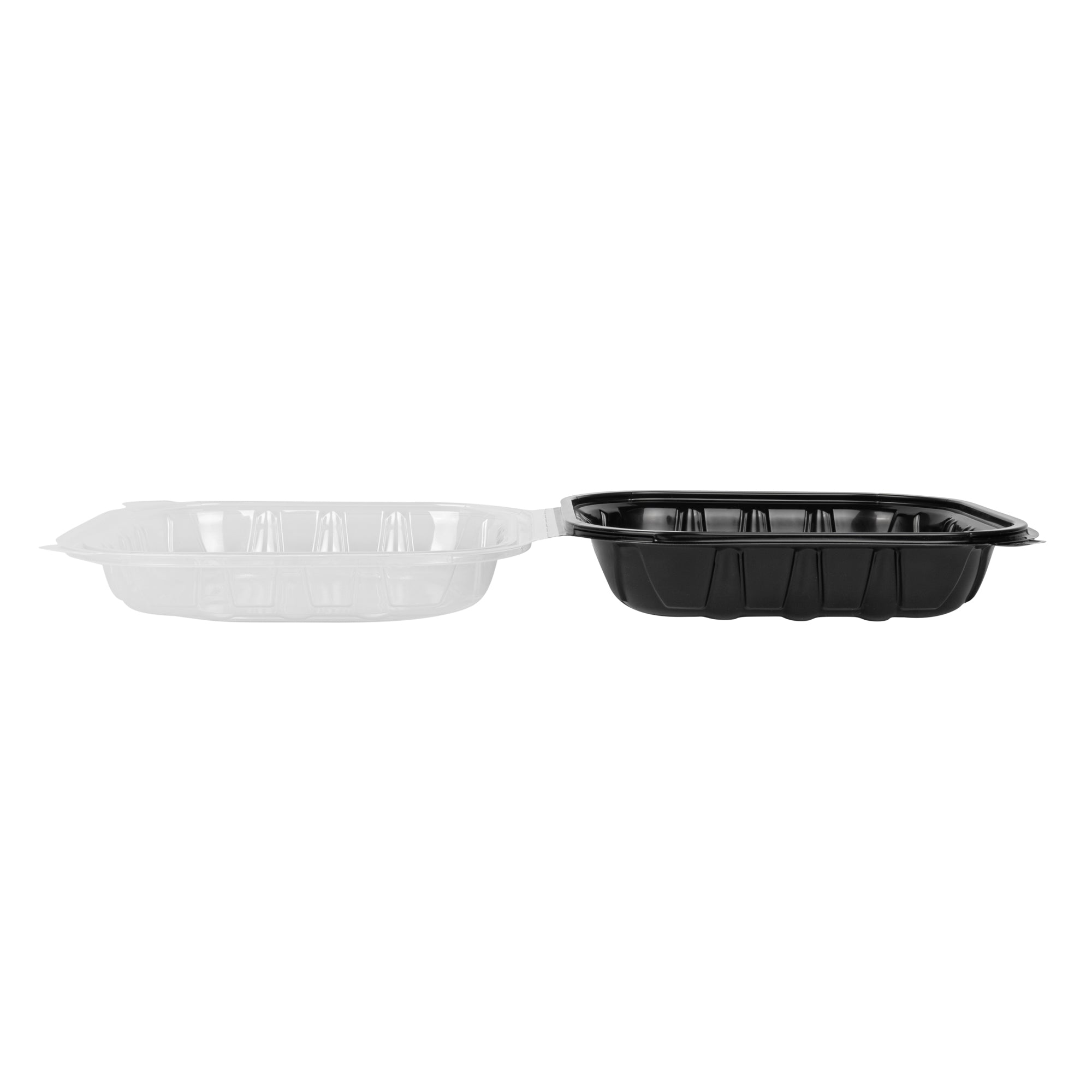 Thermo Tek 40 oz Black Plastic Clamshell Container - Microwavable - 9" x 9" x 3" - 50 count box