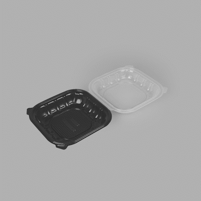 Thermo Tek 40 oz Black Plastic Clamshell Container - Microwavable - 9" x 9" x 3" - 100 count box