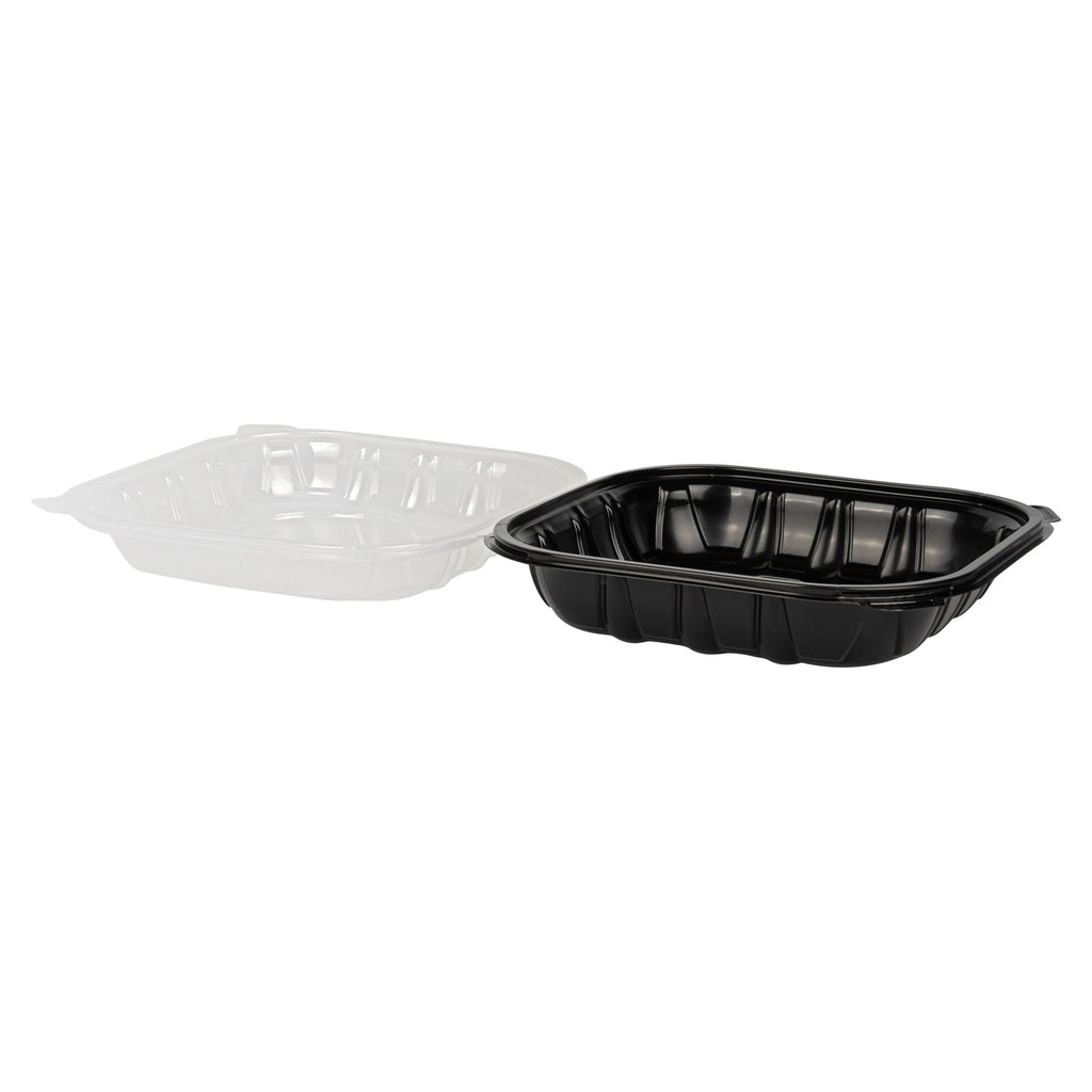 Thermo Tek 40 oz Black Plastic Clamshell Container - Microwavable - 9" x 9" x 3" - 100 count box