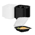 Thermo Tek 34 oz Black Plastic Clamshell Container - 3 Compartments, Microwavable - 8" x 8" x 3" - 50 count box
