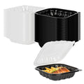 Thermo Tek 34 oz Black Plastic Clamshell Container - Microwavable - 8" x 8" x 3" - 50 count box