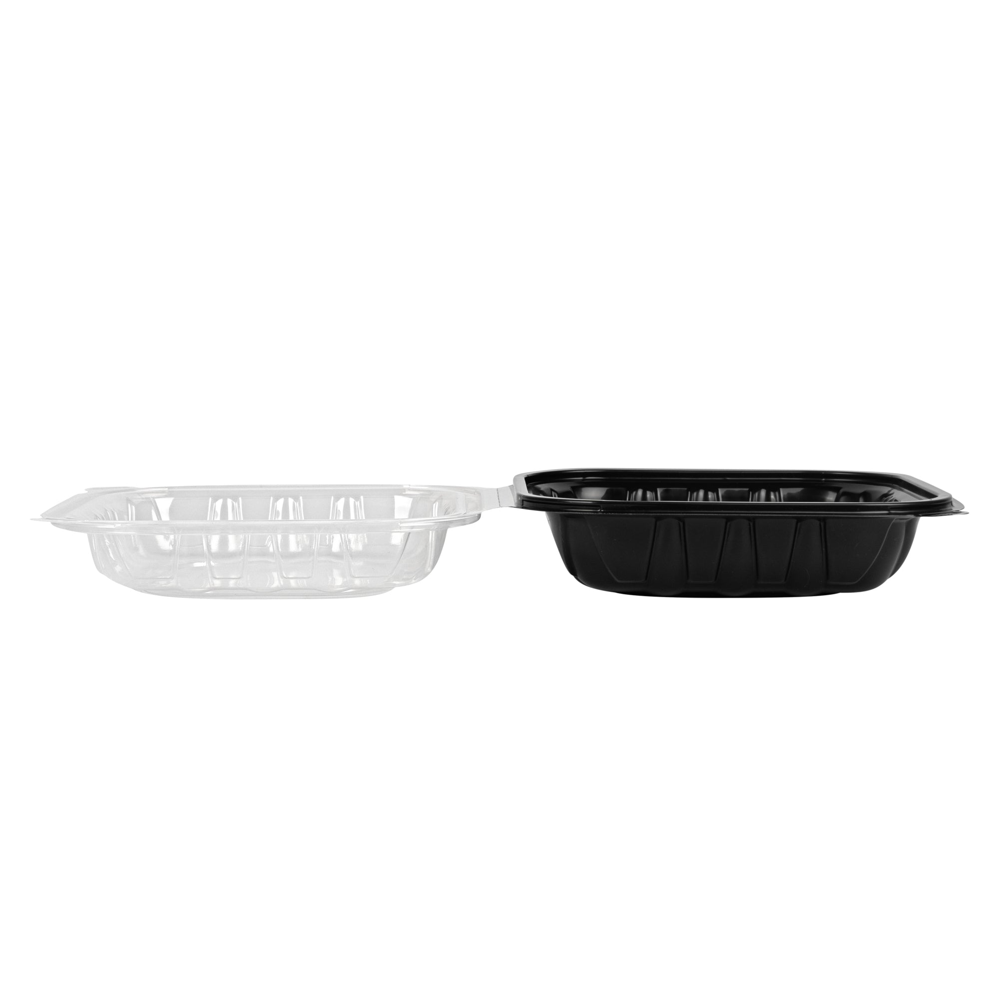 Thermo Tek 34 oz Black Plastic Clamshell Container - Microwavable - 8" x 8" x 3" - 100 count box