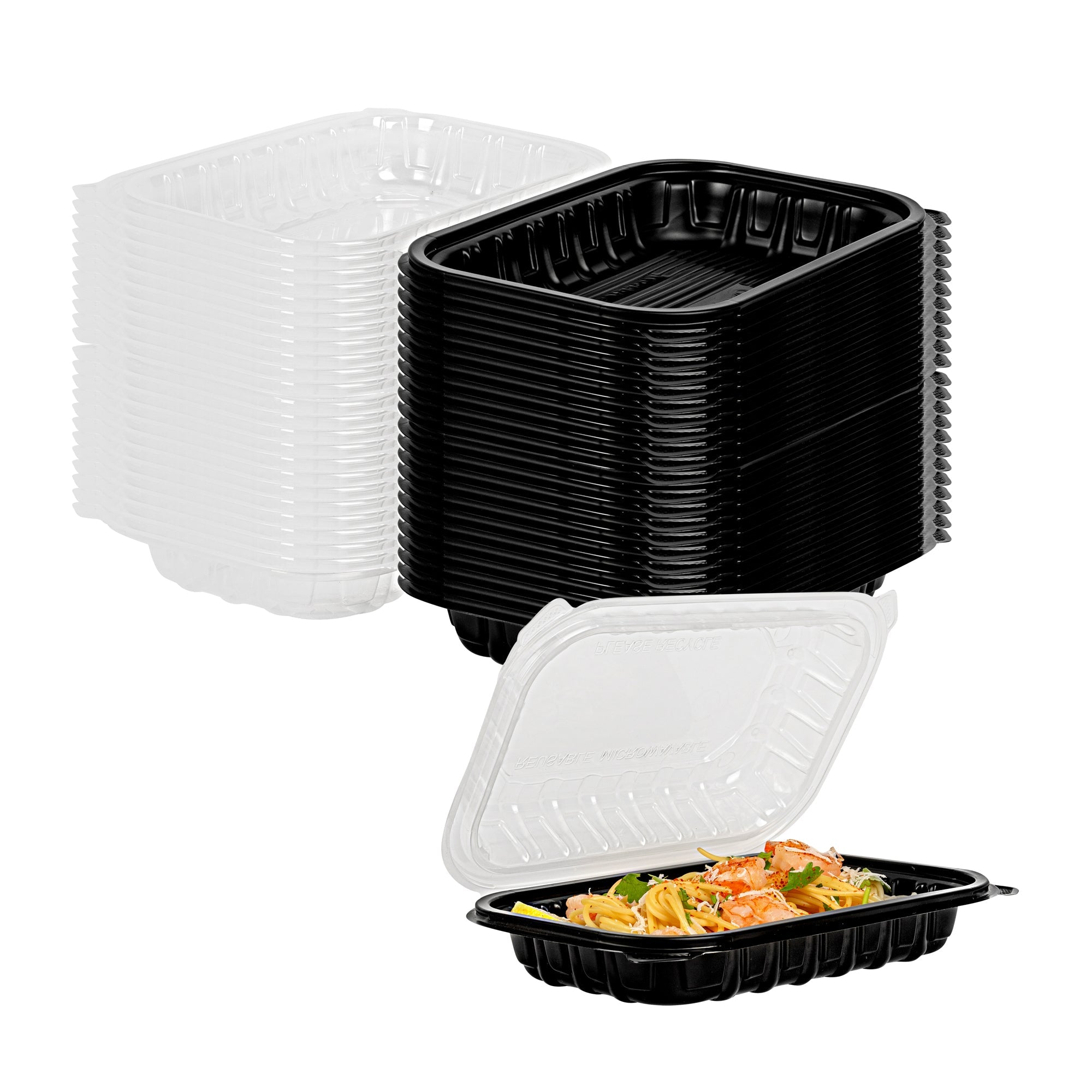 Thermo Tek 24 oz Black Plastic Clamshell Container - Microwavable - 9" x 6" x 3" - 50 count box