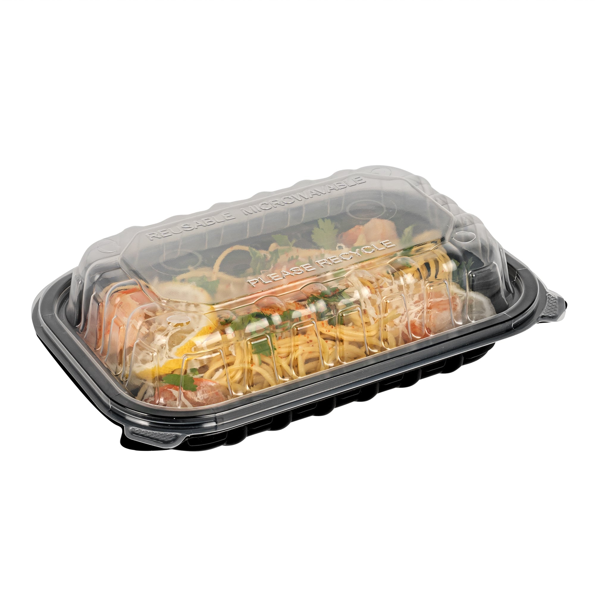 Thermo Tek 24 oz Black Plastic Clamshell Container - Microwavable - 9" x 6" x 3" - 50 count box