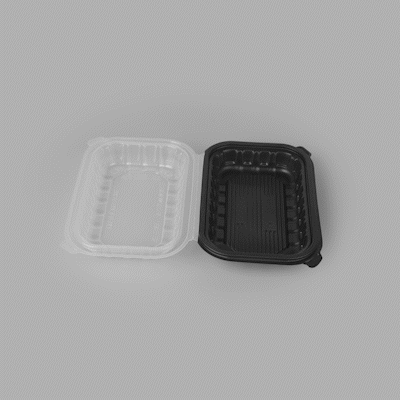 Thermo Tek 24 oz Black Plastic Clamshell Container - Microwavable - 9" x 6" x 3" - 50 count box