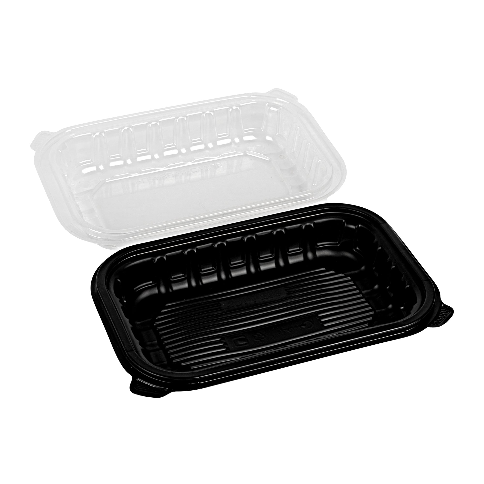 Thermo Tek 24 oz Black Plastic Clamshell Container - Microwavable - 9" x 6" x 3" - 50 count box