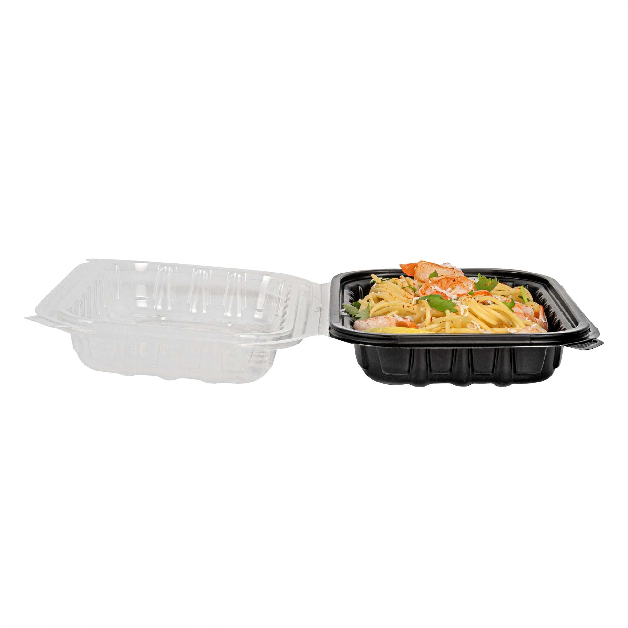 Thermo Tek 24 oz Black Plastic Clamshell Container - Microwavable - 9" x 6" x 3" - 100 count box