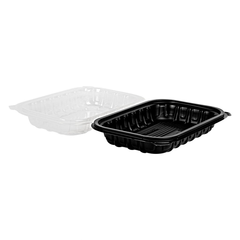 Thermo Tek 24 oz Black Plastic Clamshell Container - Microwavable - 9" x 6" x 3" - 100 count box