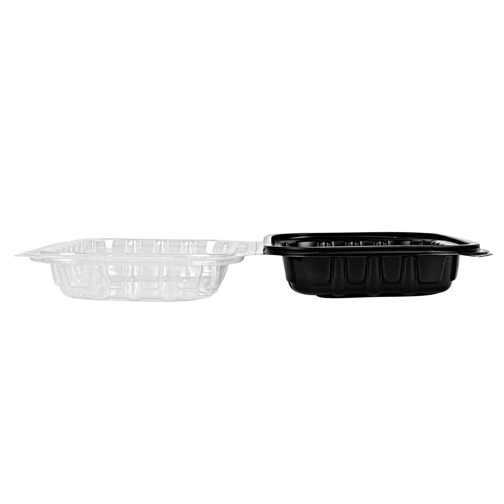 Thermo Tek 24 oz Black Plastic Clamshell Container - Microwavable - 9" x 6" x 3" - 100 count box