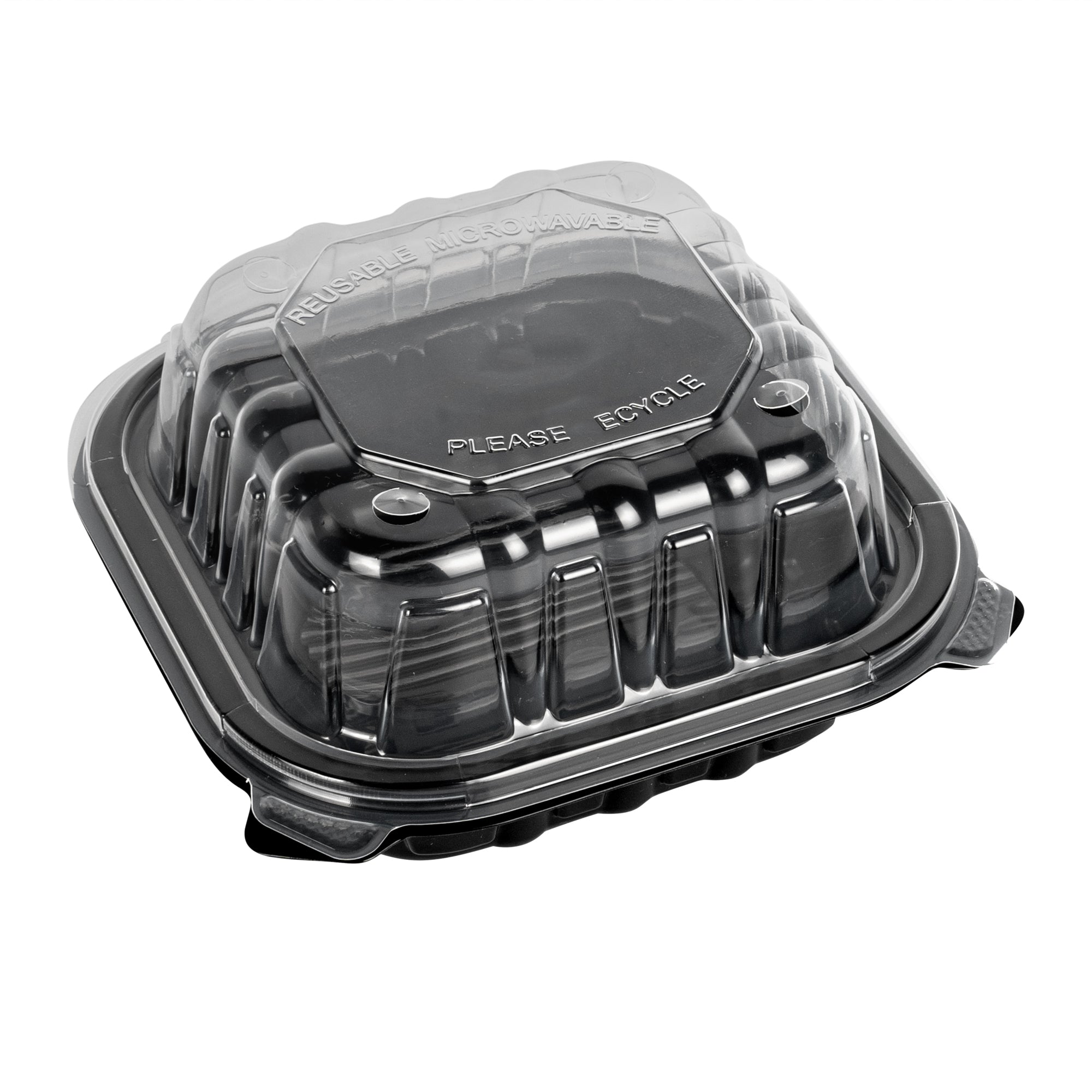 Thermo Tek 16 oz Black Plastic Clamshell Container - Microwavable - 6" x 6" x 3" - 50 count box