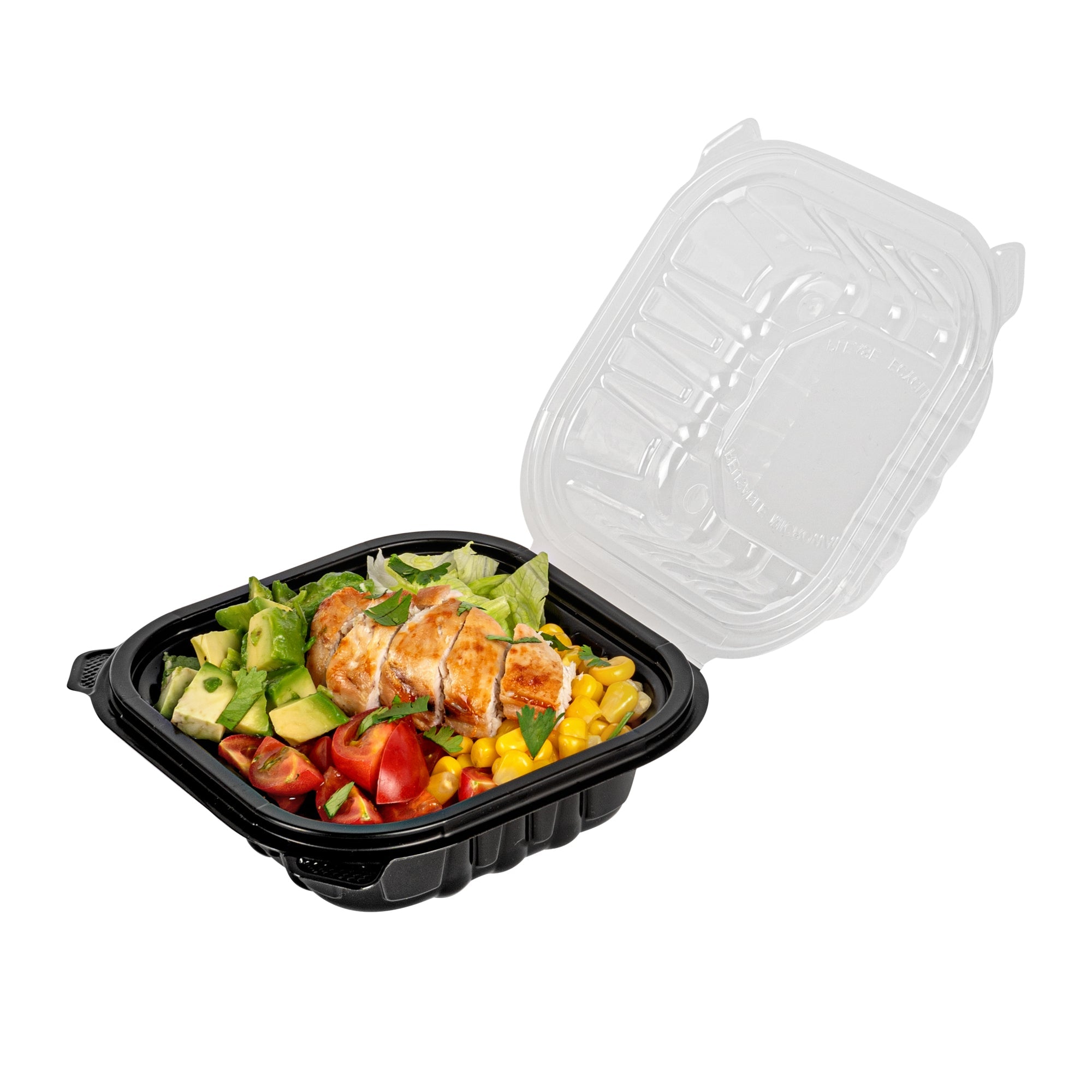 Thermo Tek 16 oz Black Plastic Clamshell Container - Microwavable - 6" x 6" x 3" - 50 count box