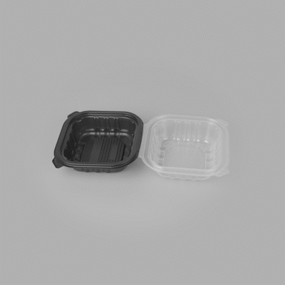 Thermo Tek 16 oz Black Plastic Clamshell Container - Microwavable - 6" x 6" x 3" - 50 count box