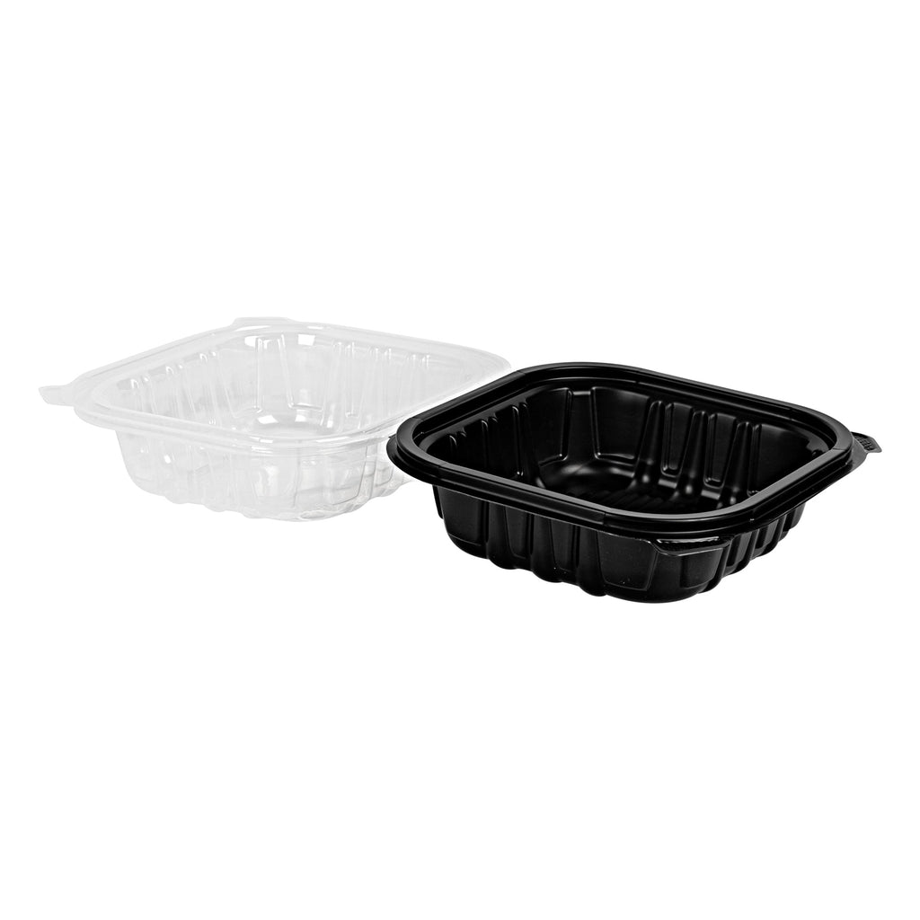 Thermo Tek 16 oz Black Plastic Clamshell Container - Microwavable - 6" x 6" x 3" - 50 count box