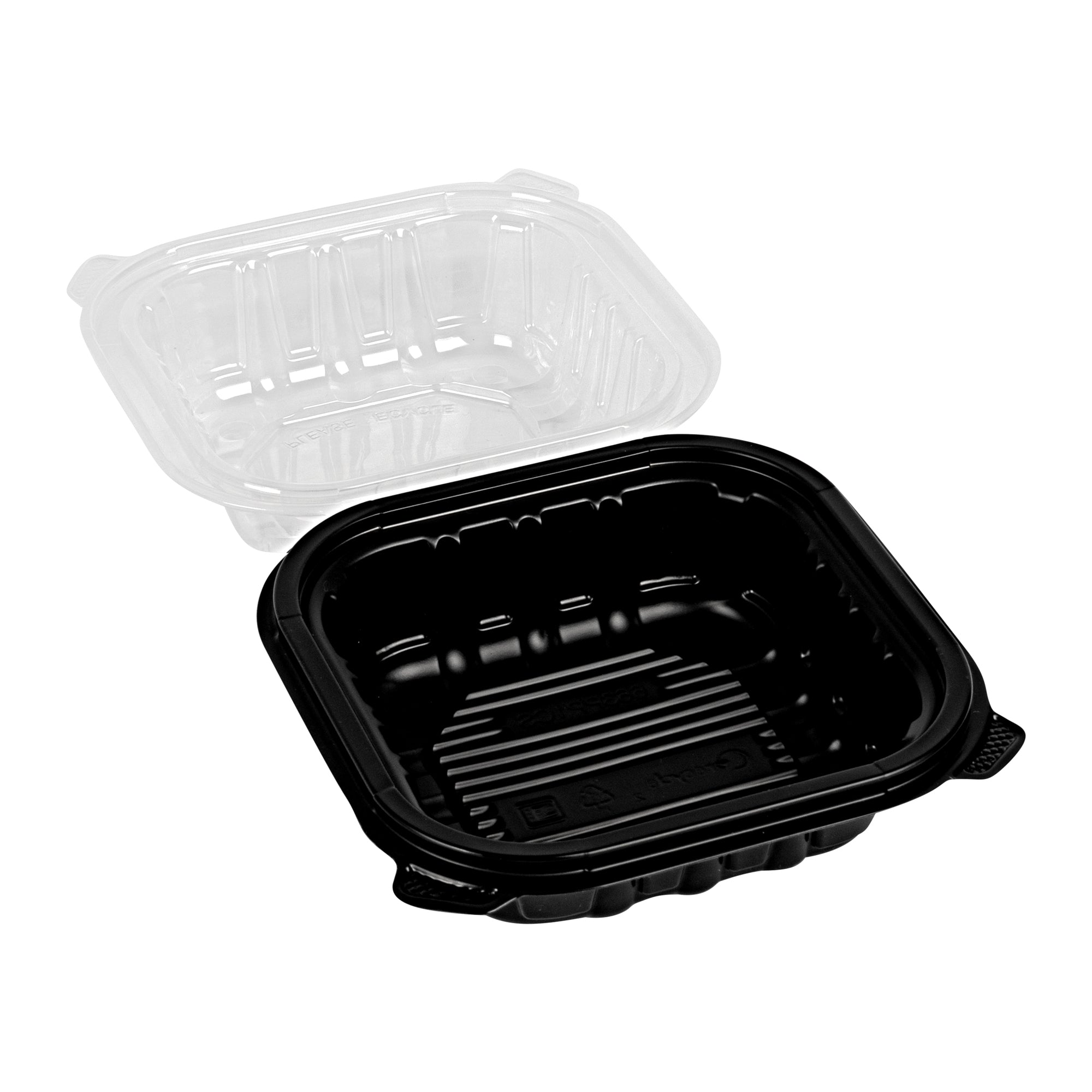 Thermo Tek 16 oz Black Plastic Clamshell Container - Microwavable - 6" x 6" x 3" - 50 count box